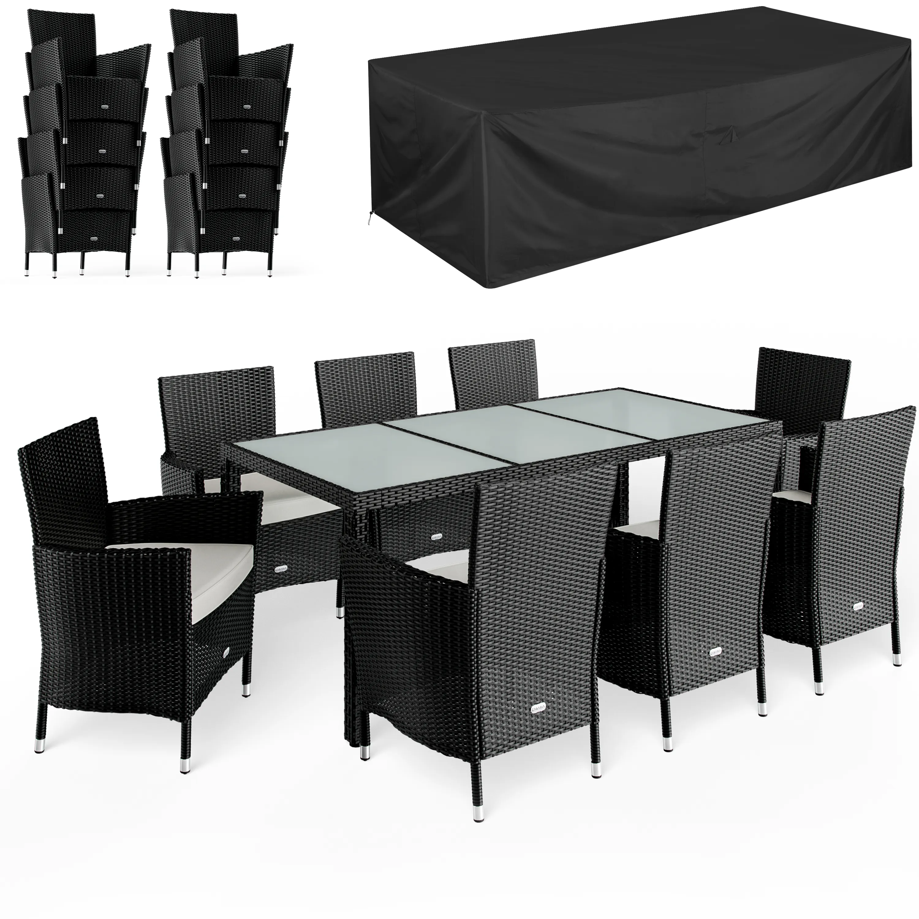Polyrattan Garten-Sitzgruppe Bali 9-tlg Schwarz mit Abdeckung günstig online kaufen