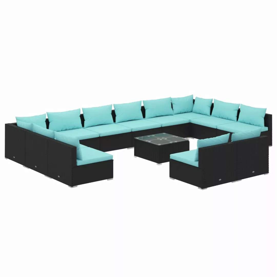 Vidaxl 13-tlg. Garten-lounge-set Mit Kissen Schwarz Poly Rattan günstig online kaufen