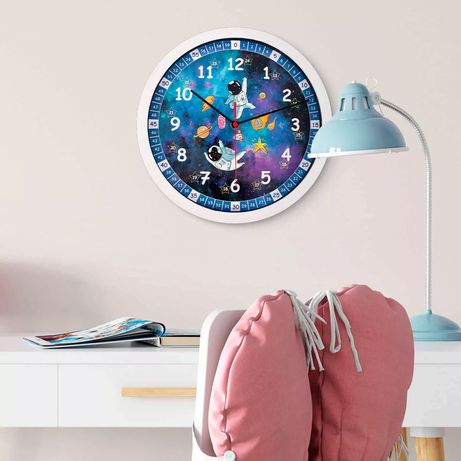 Wall-Art Wanduhr "lautlose Wanduhr Kinderzimmer Weltall Lernuhr Astronauten günstig online kaufen