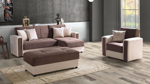 JVmoebel Ecksofa Ecksofa L-Form Sessel Hocker Textil Komplett Polster Premi günstig online kaufen