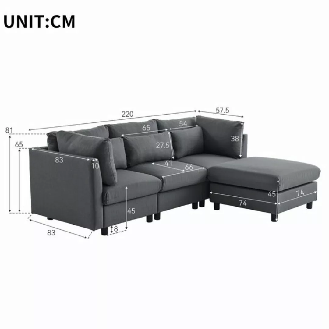 SeedWave Sofa L-förmiges 3-Sitzer-Sofa mit abnehmbare Fußhocker und Lendenk günstig online kaufen