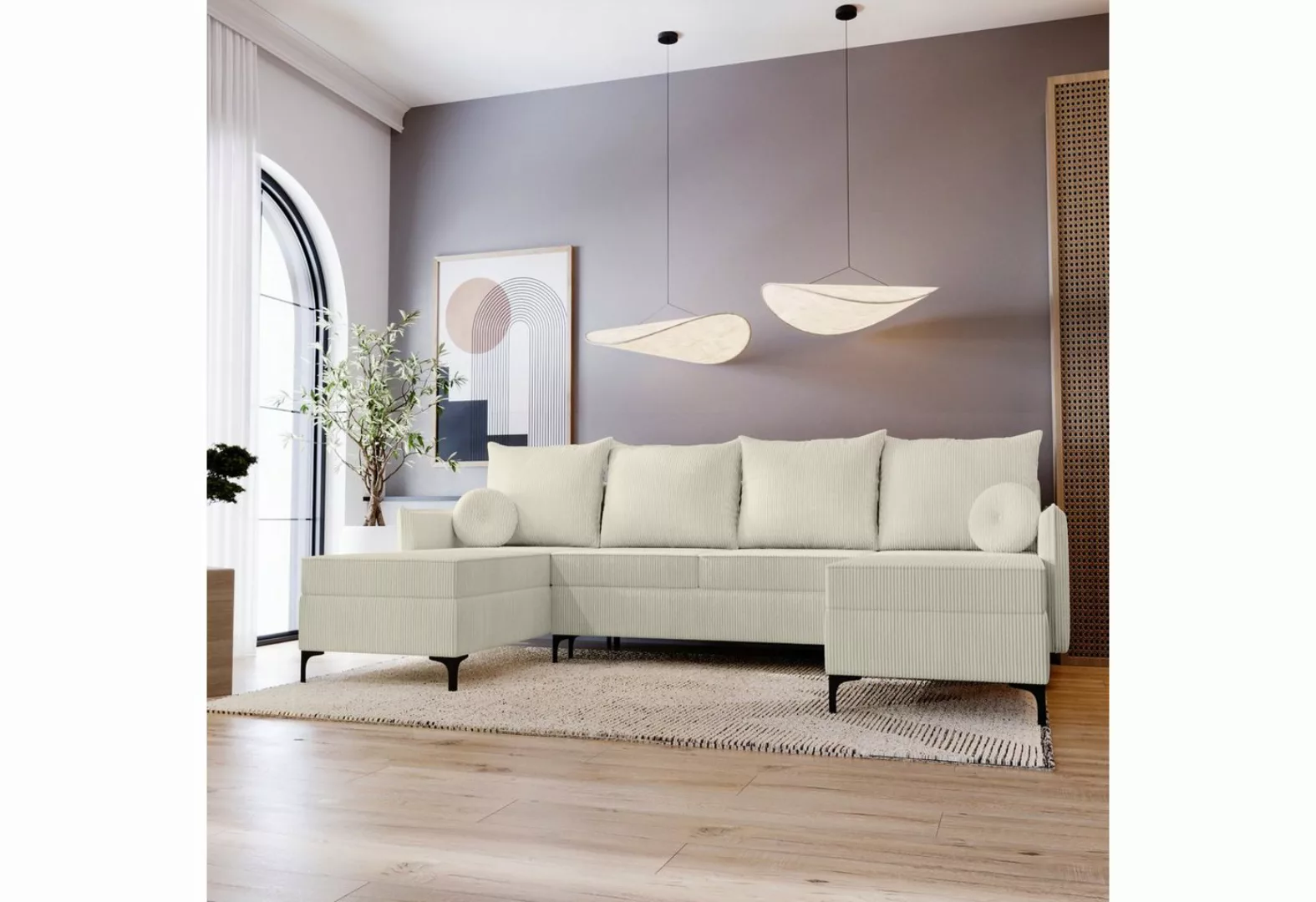 Stylefy Wohnlandschaft Savannah, U-Form, Couch, mit Bettfunktion und Bettka günstig online kaufen