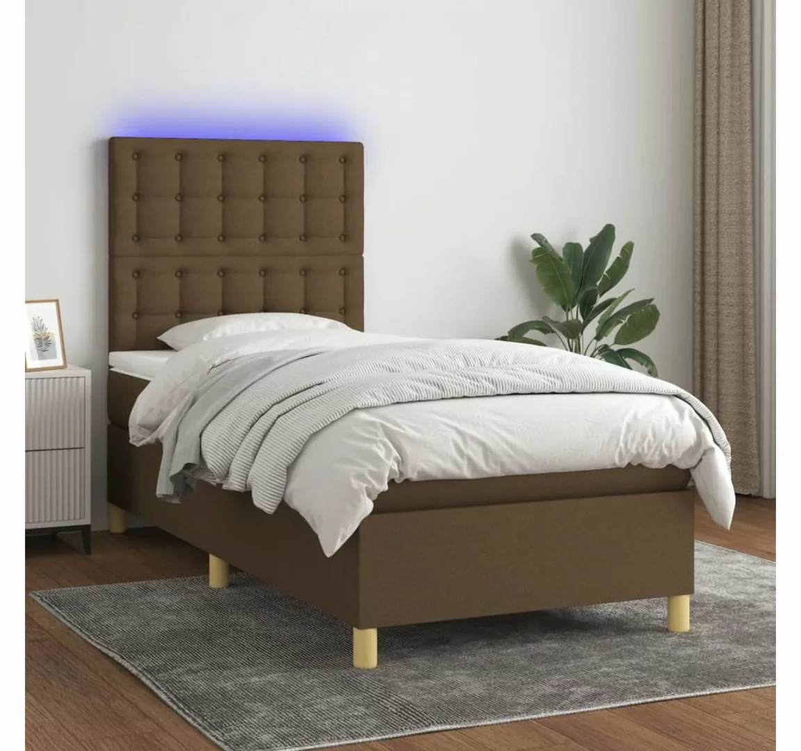 vidaXL Boxspringbett (80 x 200 cm, Knopfheftung Parallel, Braun), mit LED günstig online kaufen