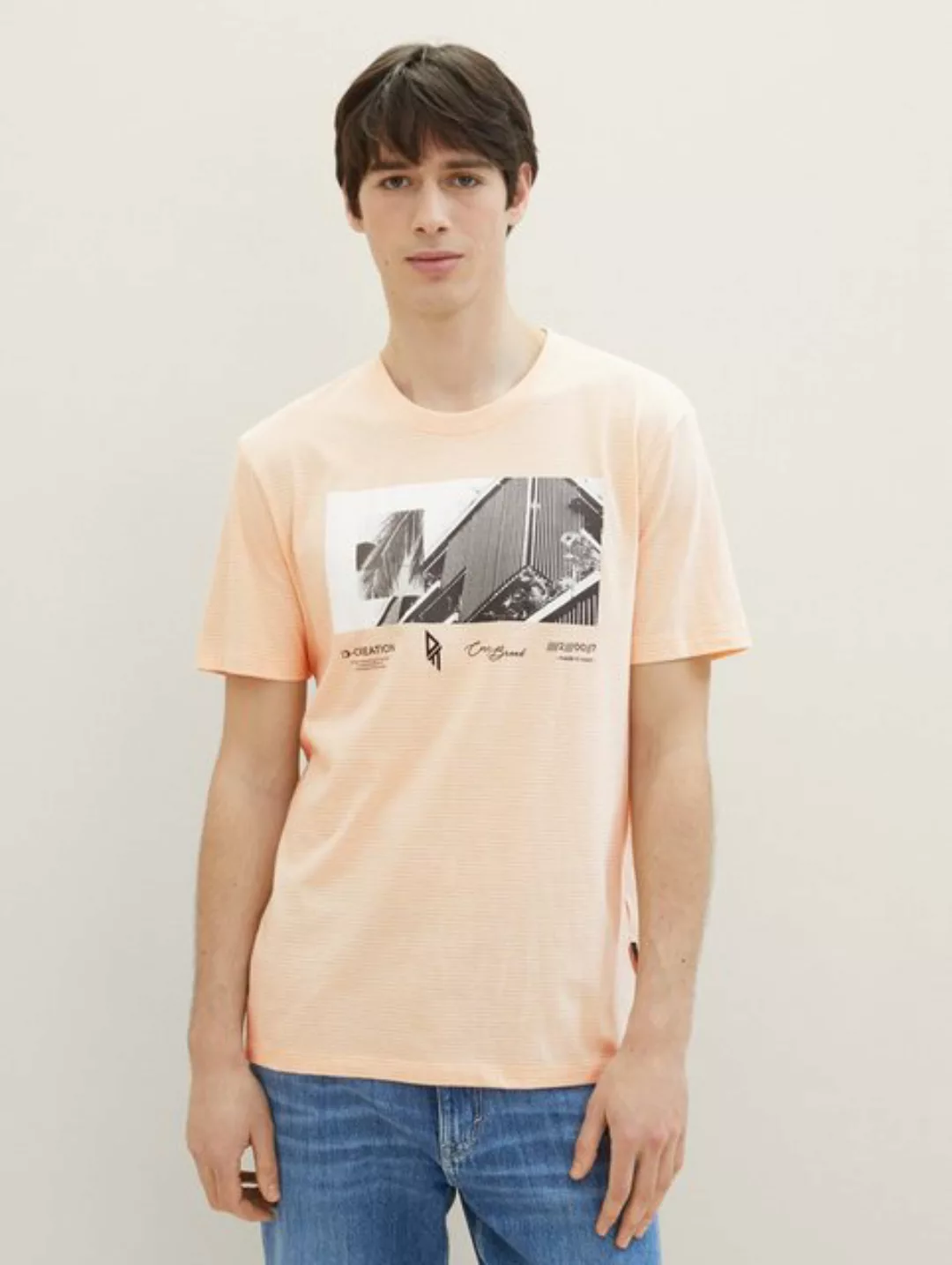 TOM TAILOR Denim T-Shirt Gestreiftes T-Shirt mit Fotoprint günstig online kaufen