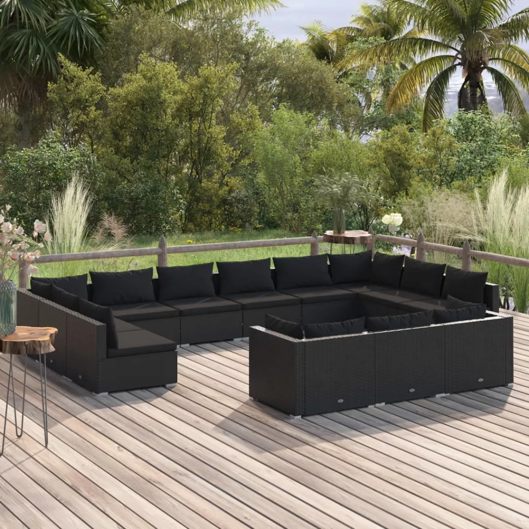 Vidaxl 13-tlg. Garten-lounge-set Mit Kissen Schwarz Poly Rattan günstig online kaufen