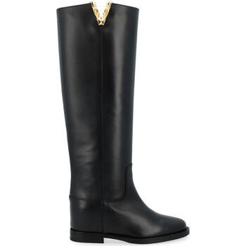 Via Roma 15  Damenstiefel Stiefel aus schwarzem Leder mit goldenem günstig online kaufen