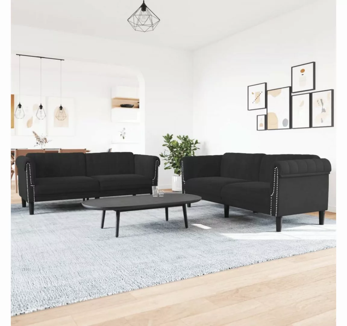 vidaXL Sofa Sofagarnitur Set mit Kissen Samt, 2-tlg., Schwarz günstig online kaufen