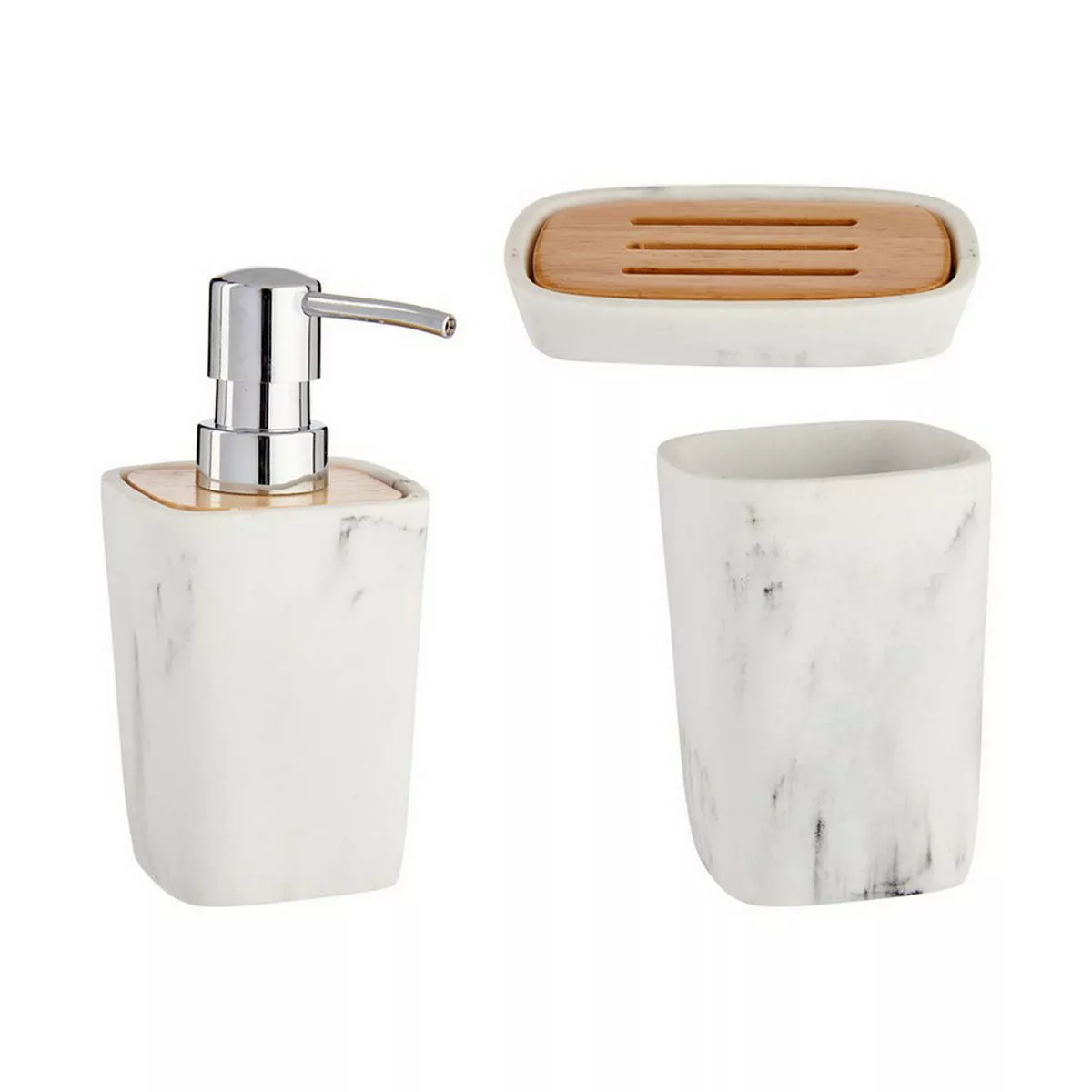Badezimmer Set Weiß 3 Stücke Kunststoff Bambus günstig online kaufen
