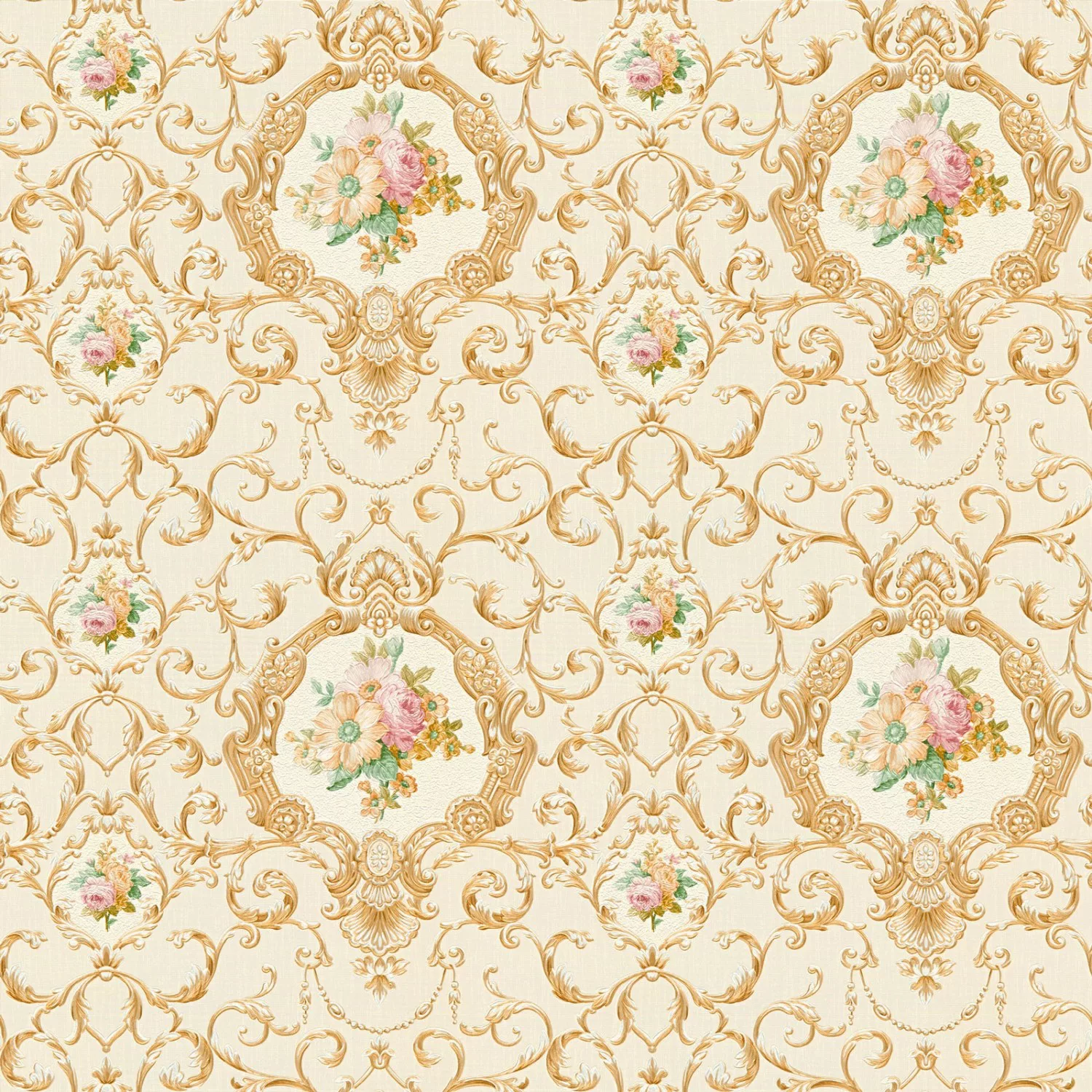 Bricoflor Romantische Barock Tapete Florale Vliestapete mit Ornament in Gol günstig online kaufen