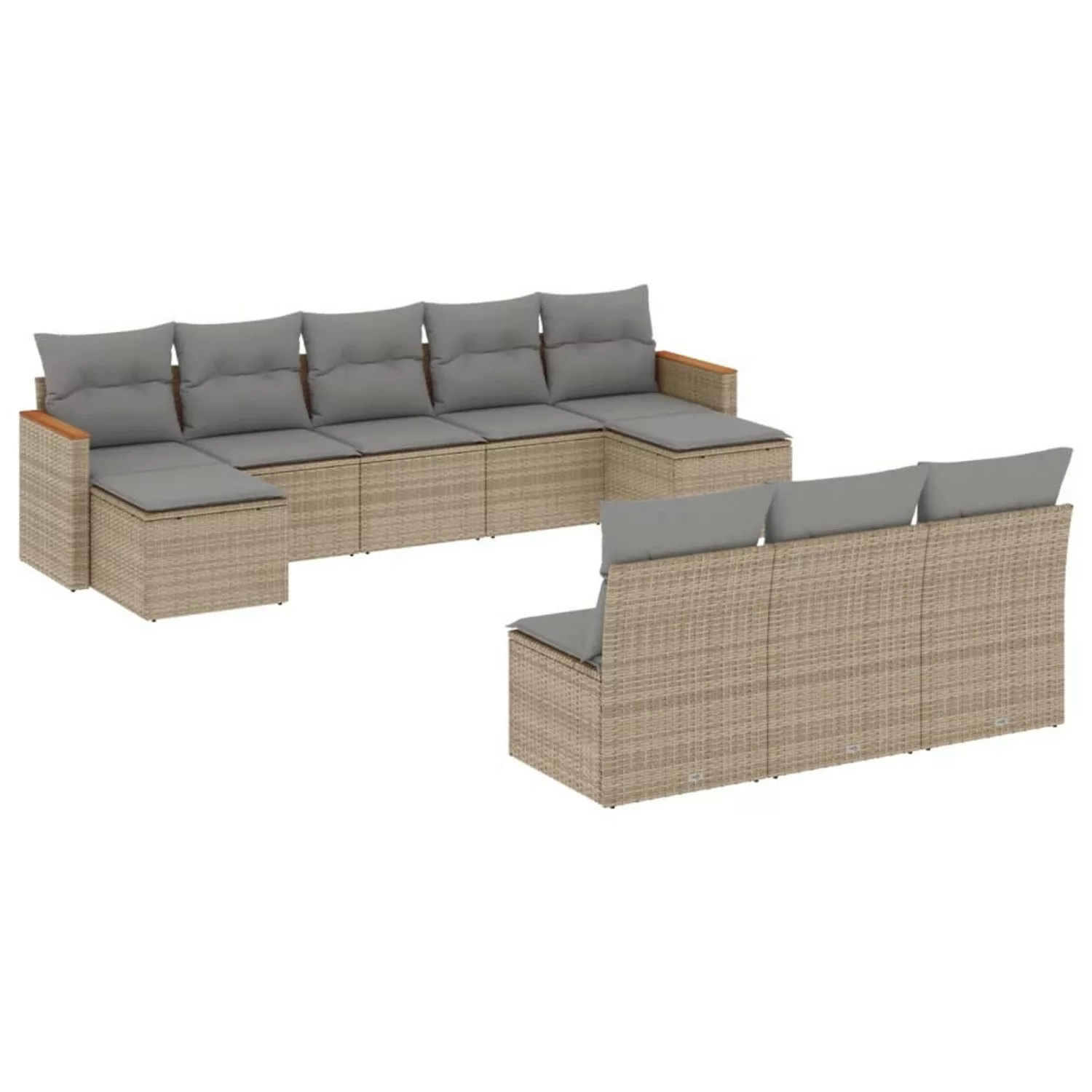 vidaXL 10-tlg Garten-Sofagarnitur mit Kissen Beige Poly Rattan Modell 185 günstig online kaufen