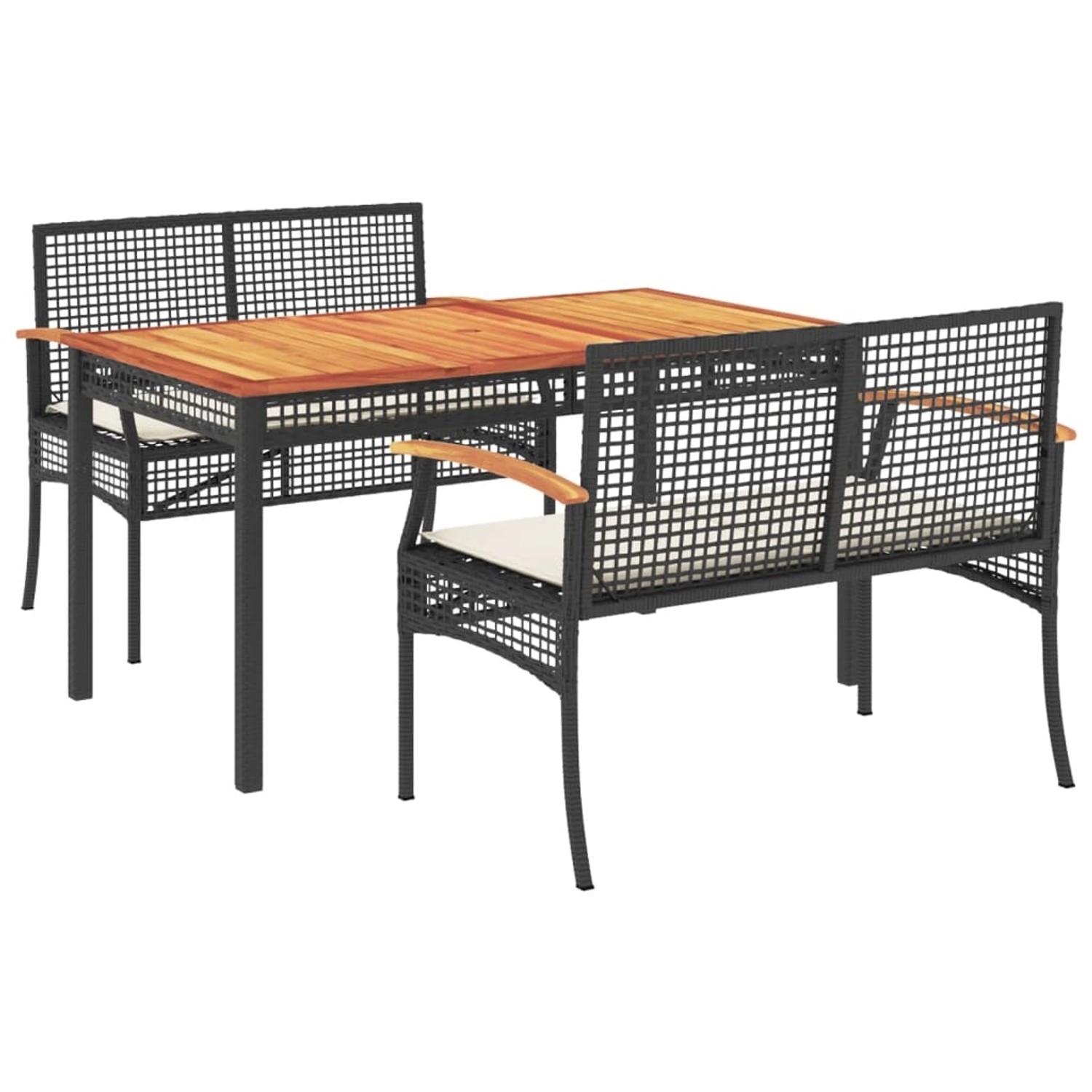 vidaXL 3-Tlg Garten-Essgruppe mit Kissen Schwarz Poly Rattan 3213566 günstig online kaufen
