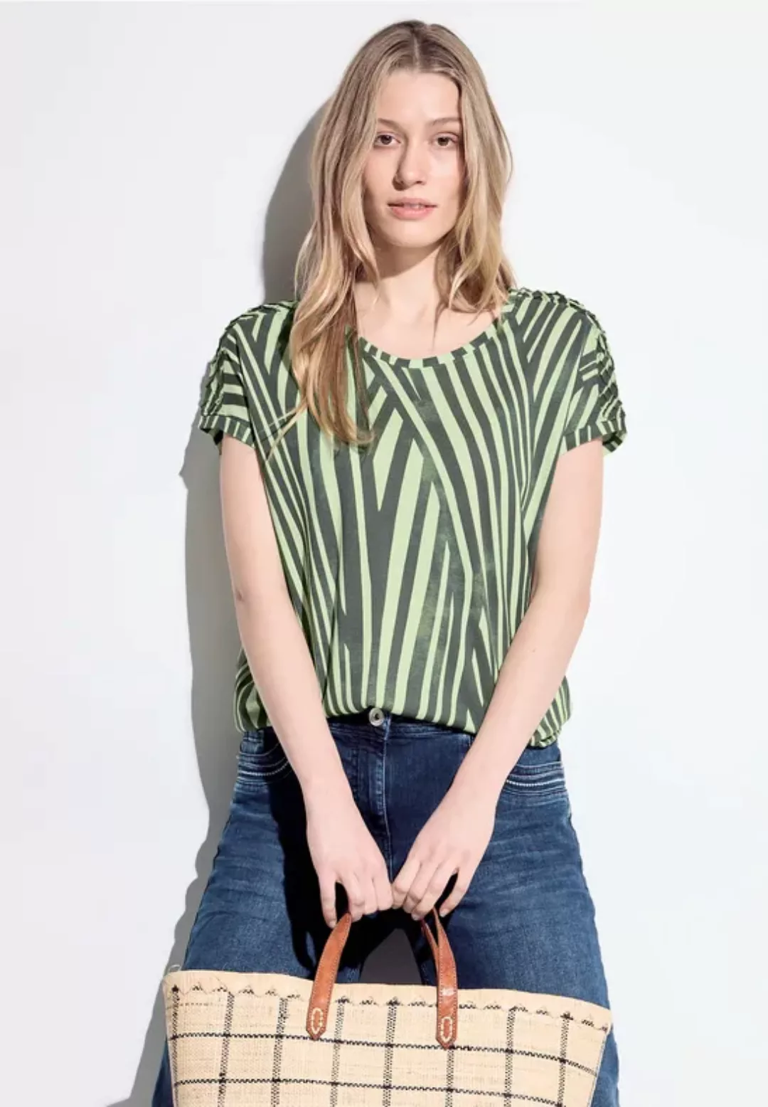 Cecil T-Shirt mit abgerundetem V-Ausschnitt günstig online kaufen