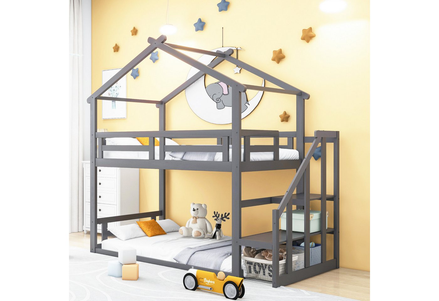 SeedWave Hochbett Hochbett in Hausform mit Treppen, Kinderbett mit stauraum günstig online kaufen