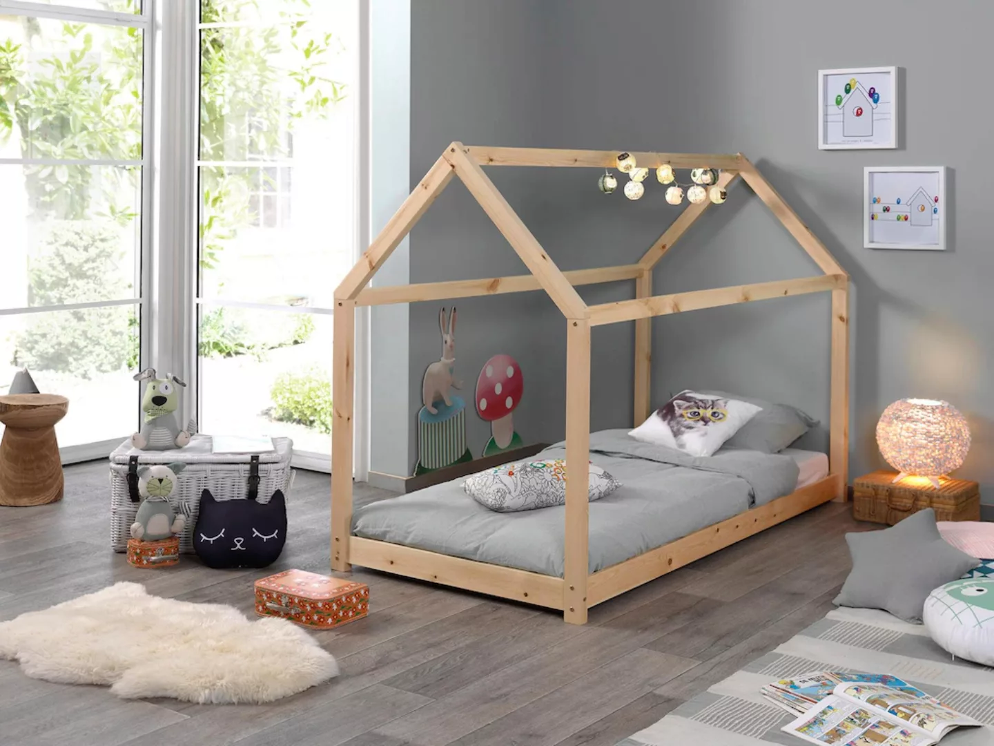 Vipack Kinderbett "Cabane, Kiefer massiv, Made in Europe, inklusive Rolllat günstig online kaufen