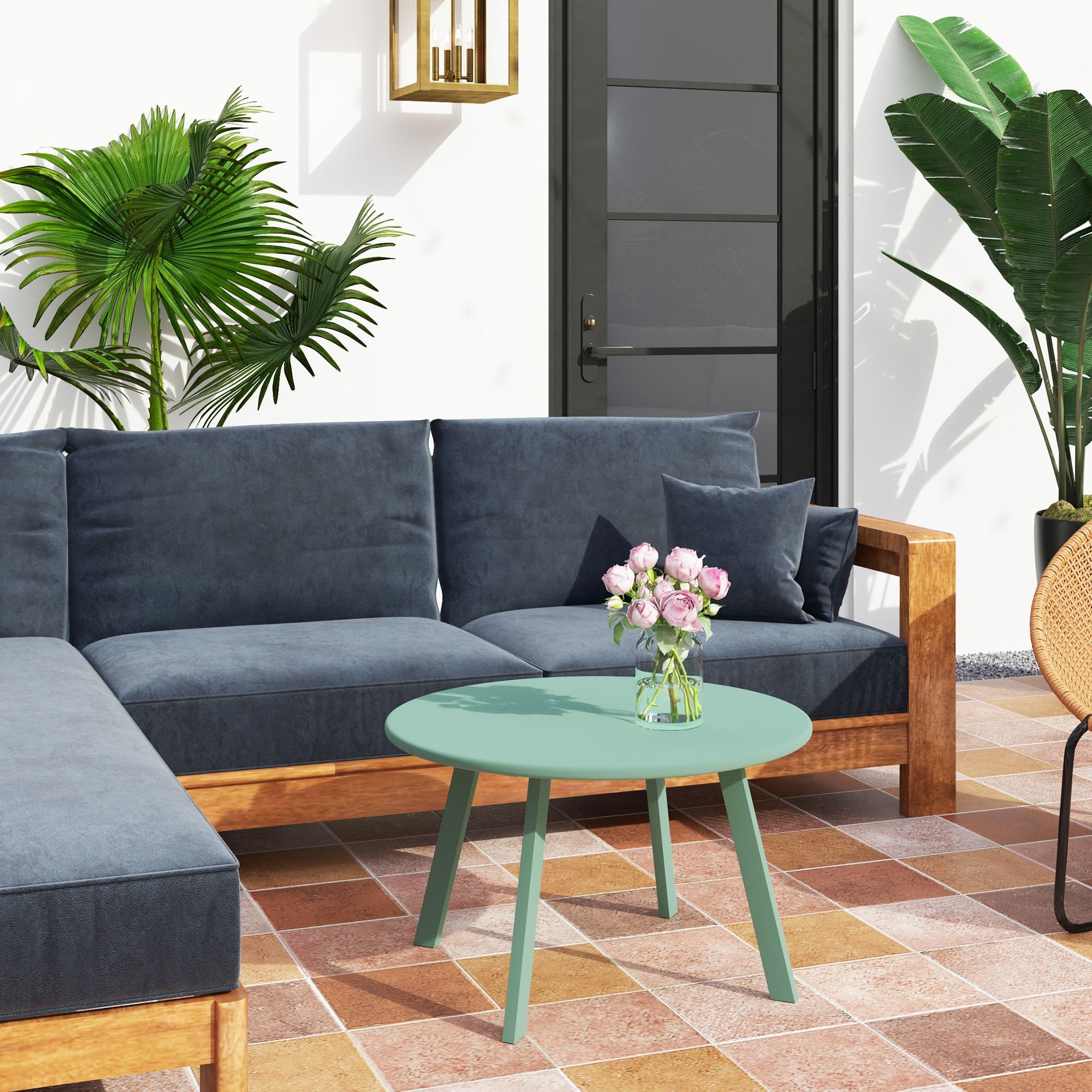 Outsunny Kleiner runder Gartencouchtisch, Beistelltisch mit rutschfesten Fü günstig online kaufen