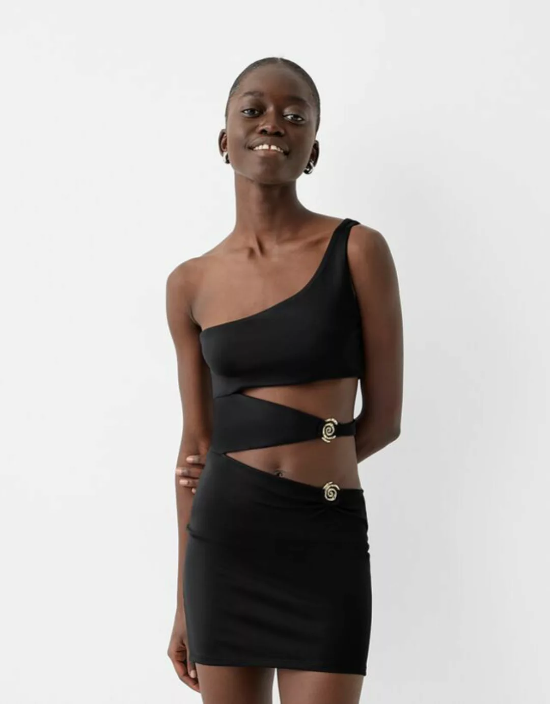 Bershka Asymmetrisches Minikleid Mit Cut-Out Damen Xs Schwarz günstig online kaufen