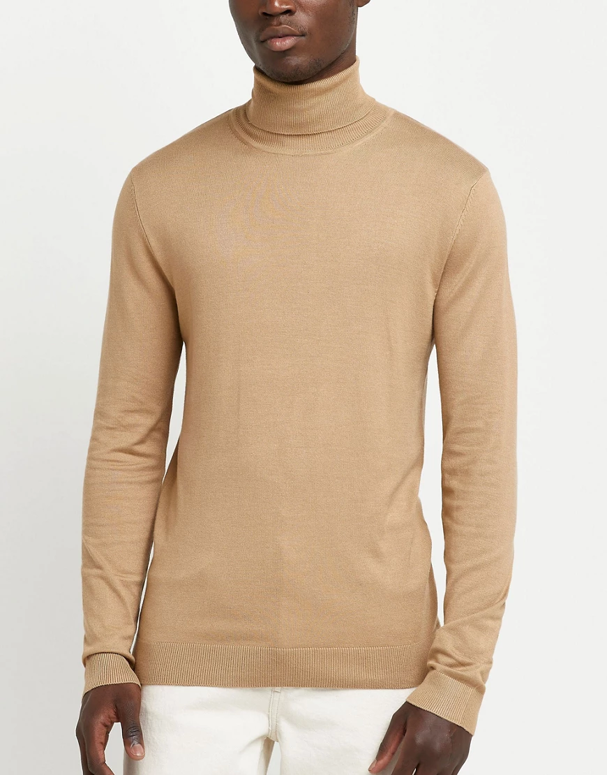 River Island – Strickpullover in Beige mit Rollkragen-Neutral günstig online kaufen