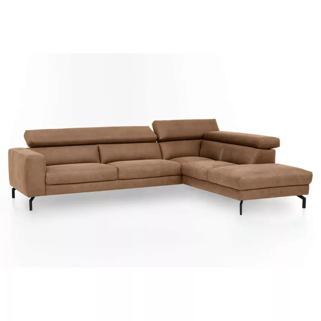 Ecksofa mit verstellbaren Kopfteilen, Vintageoptik zimt, 3-Sitzer mit Récam günstig online kaufen