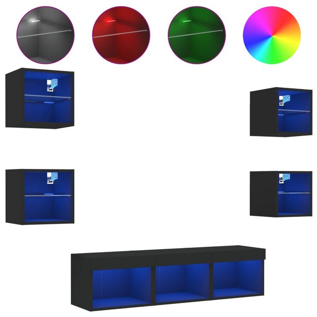 vidaXL Schrankmodule 7-tlg. Wohnwand mit LED-Beleuchtung Schwarz Holzwerkst günstig online kaufen