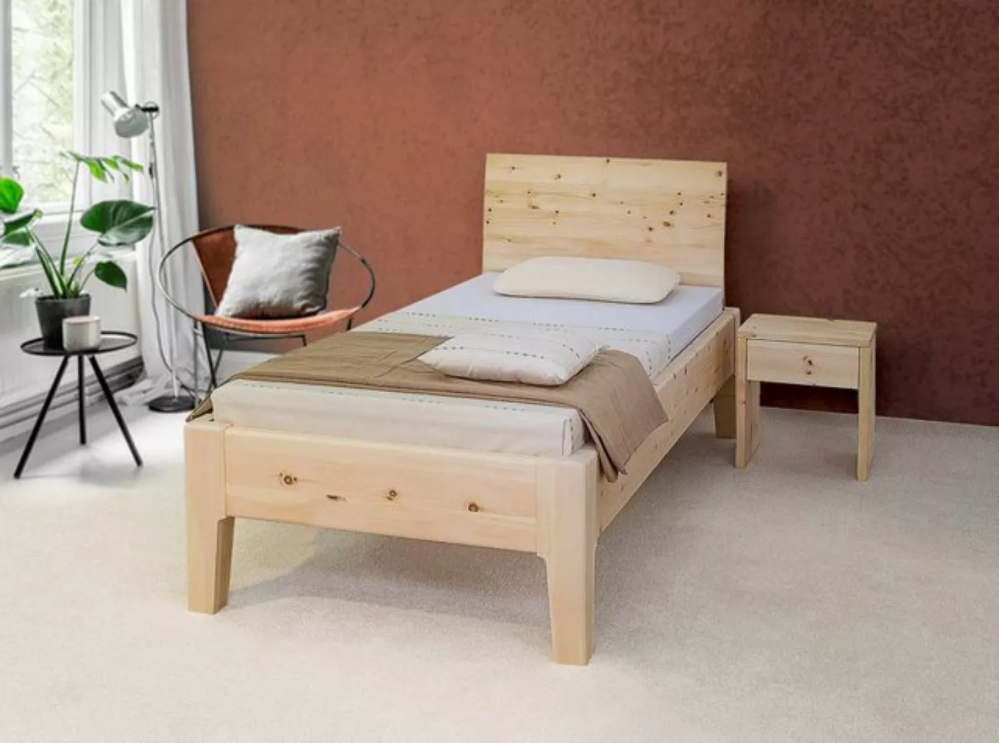 Natur24 Einzelbett Einzelbett Rebecca 90x200 Metallfrei Zirbe mit Kopfteil günstig online kaufen