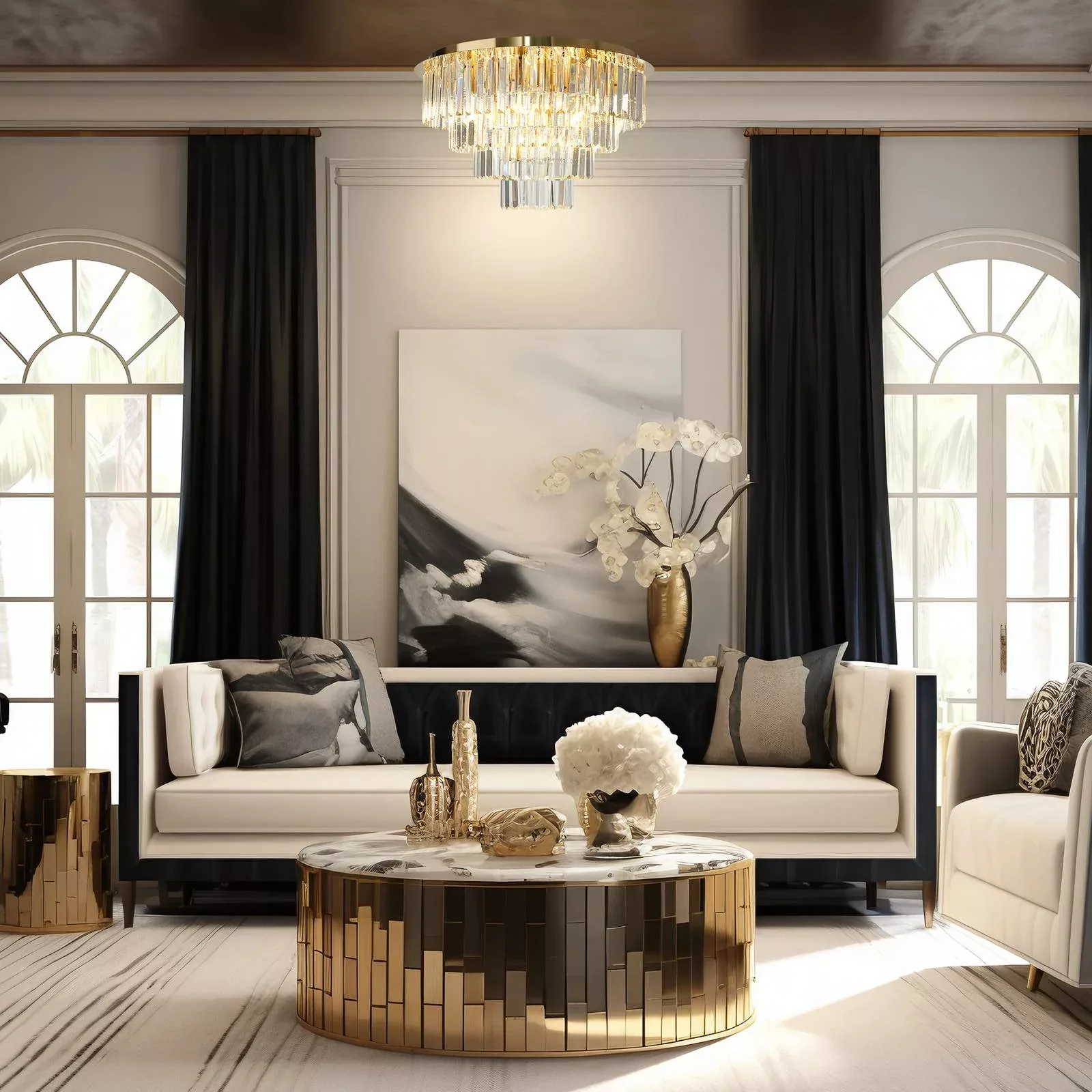 Deckenleuchte Milano, Ø 60 cm, gold/kristall, Glas, 9 x E14 günstig online kaufen