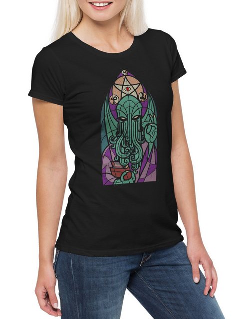 Urban Backwoods Print-Shirt Church Of Cthulhu Damen T-Shirt Miskatonic Love günstig online kaufen