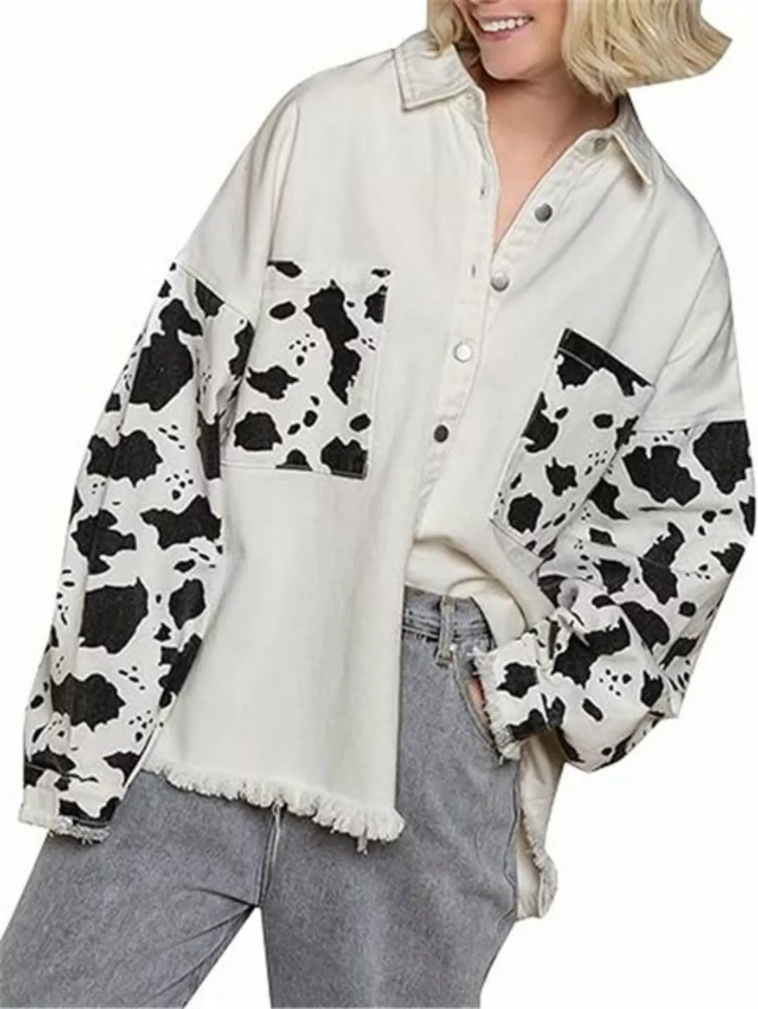 RUZU UG Sweatjacke Cardigan Top Fashion Loose Splicing Loose Jacket Jeansja günstig online kaufen
