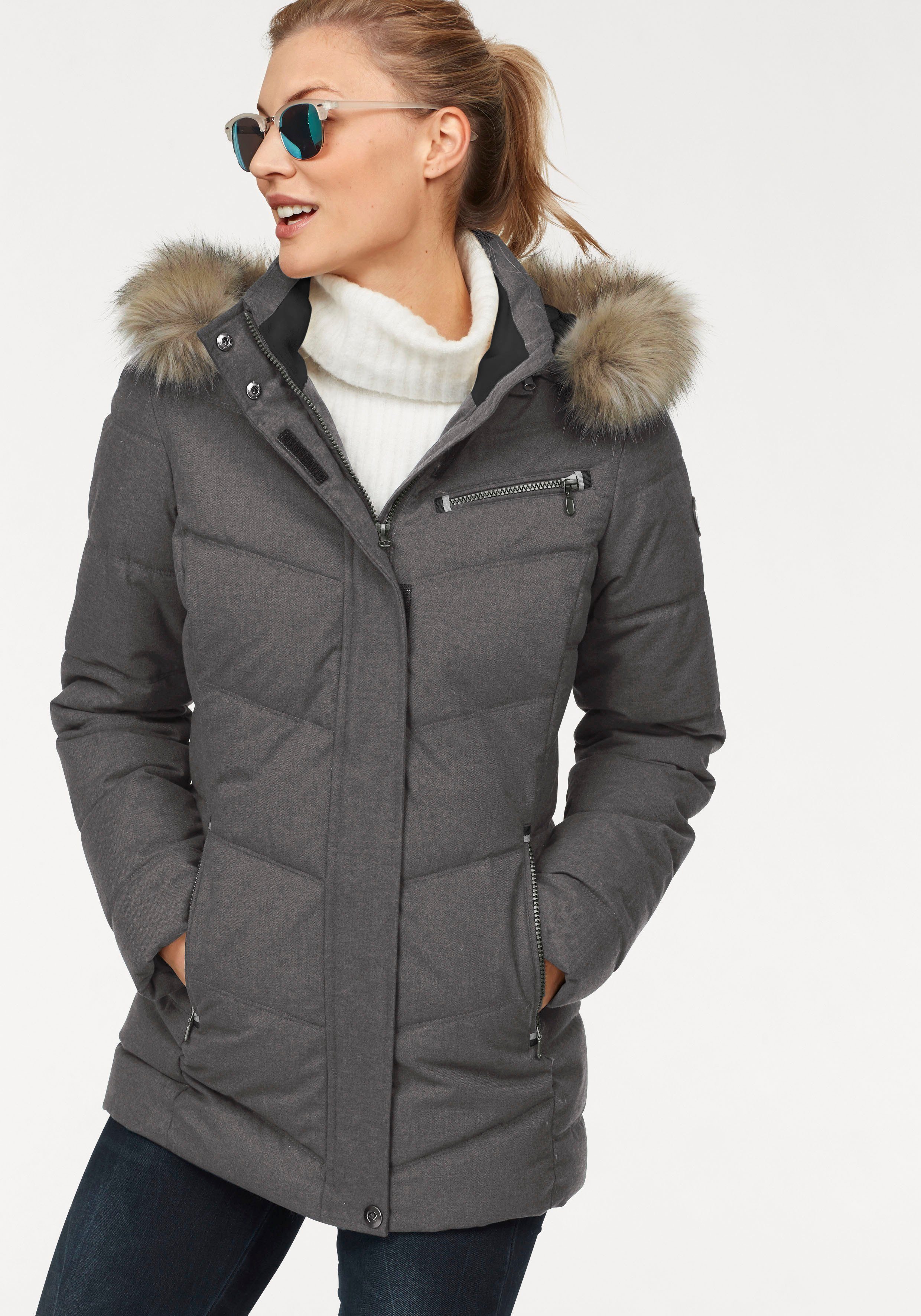 Polarino Steppjacke, mit Kapuze, mit abnehmbarer Kapuze, mit Fellimitat, vi günstig online kaufen