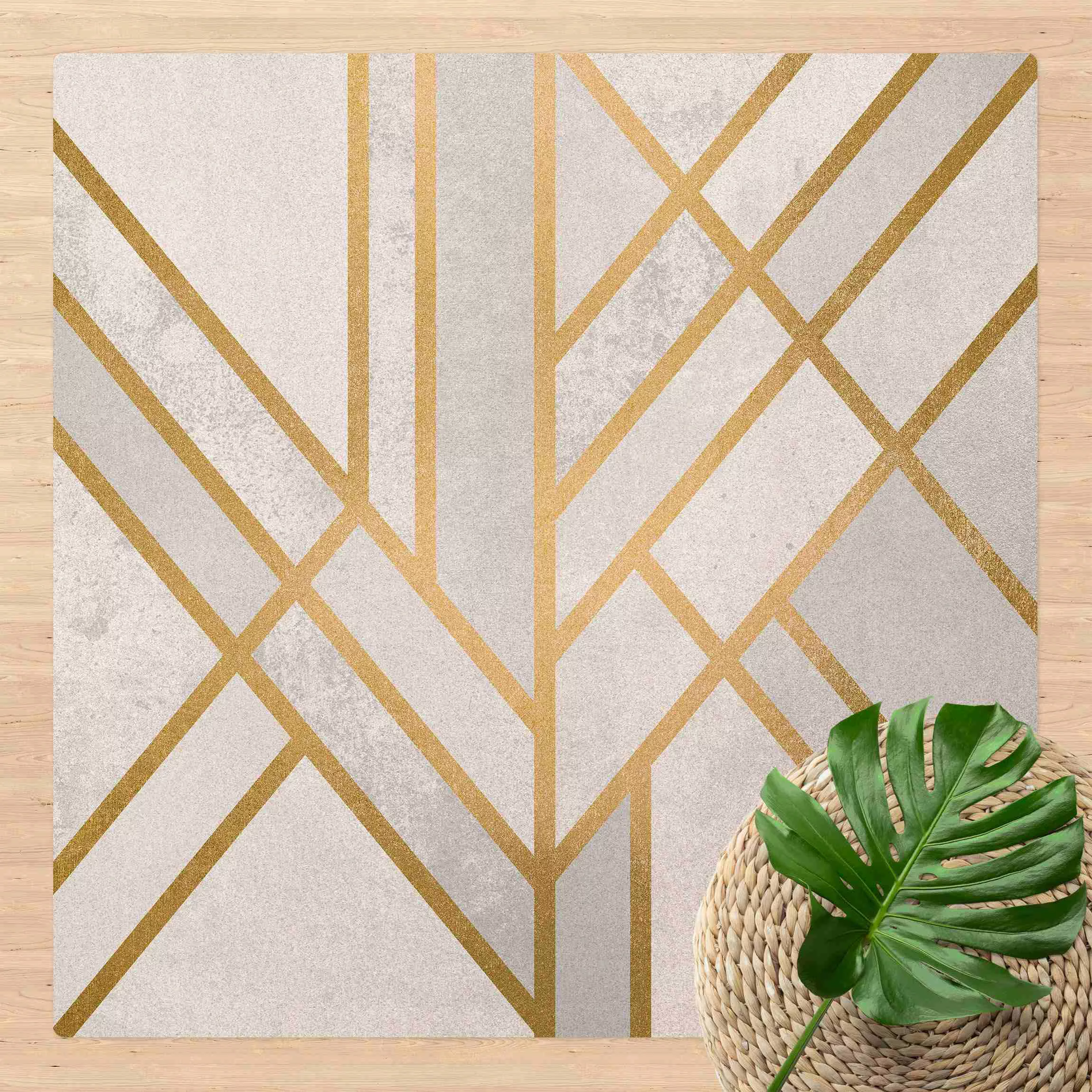 Kork-Teppich Art Deco Geometrie Weiß Gold günstig online kaufen