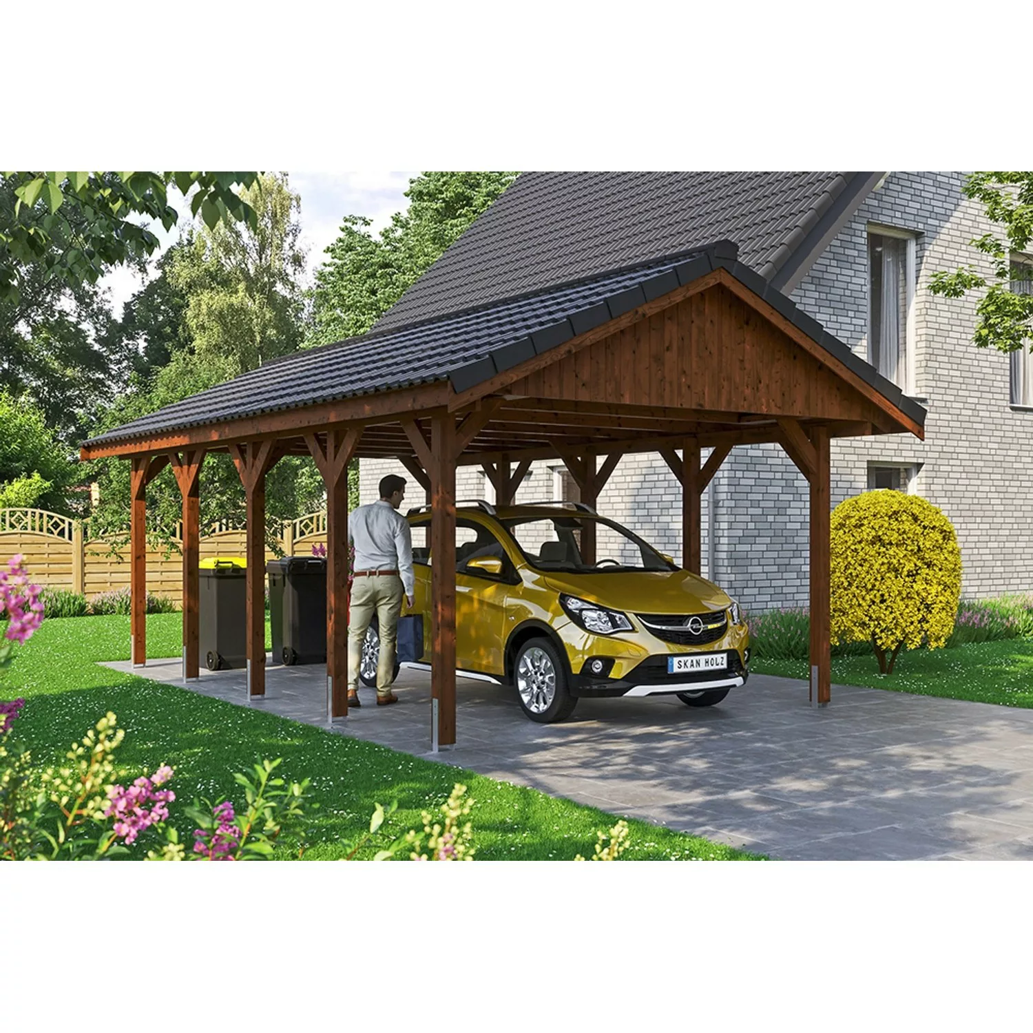 Satteldach-Carport Wallgau Nussbaum 430 x 750 cm Dachlattung günstig online kaufen