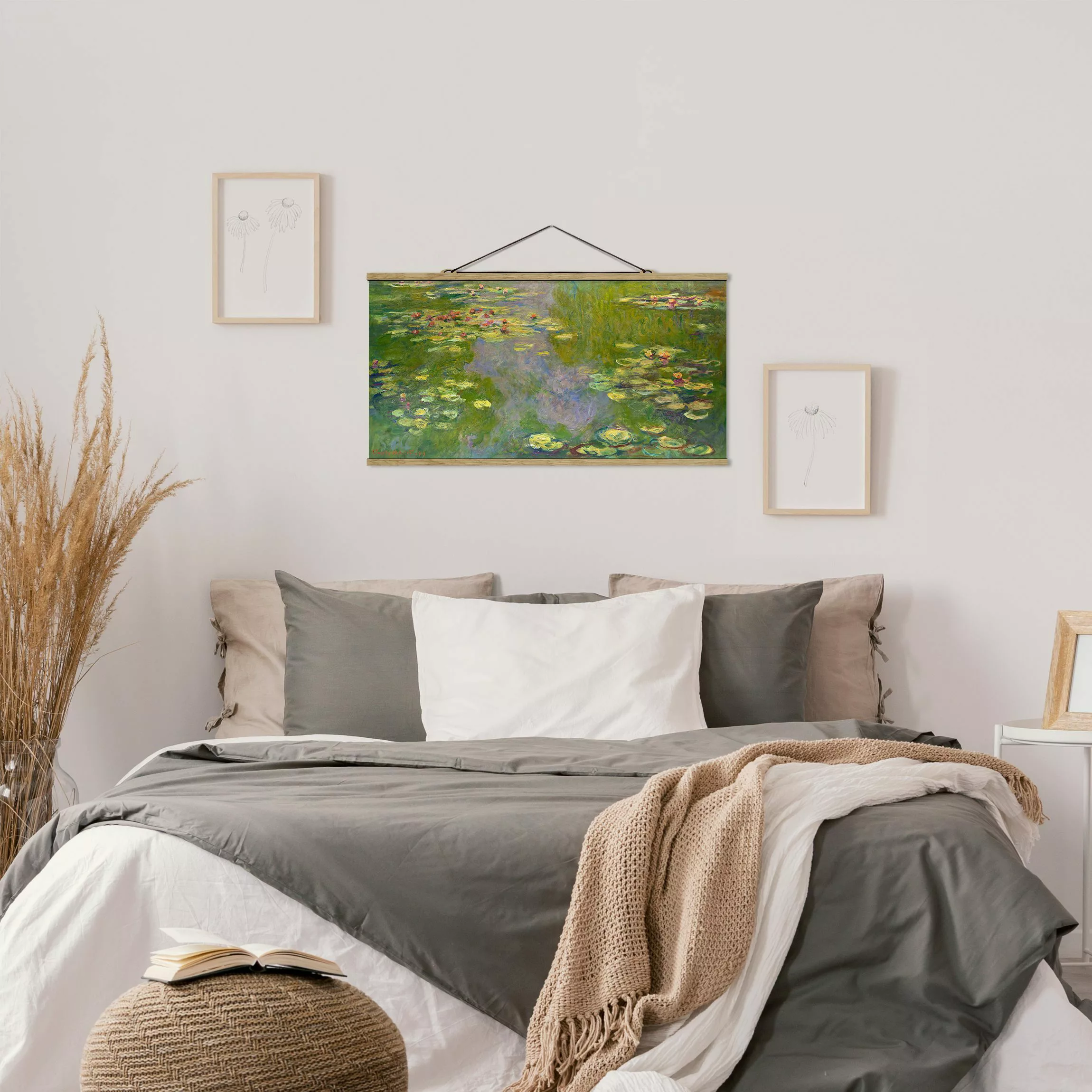 Stoffbild Blumen mit Posterleisten - Querformat Claude Monet - Grüne Seeros günstig online kaufen