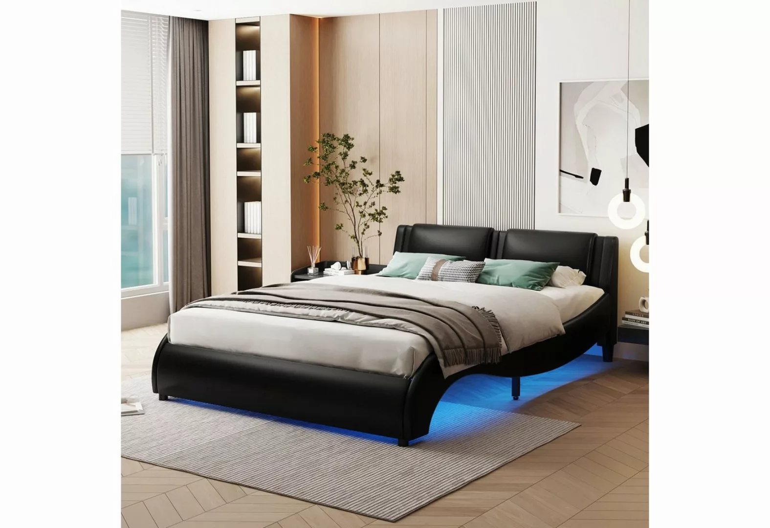 Flieks Polsterbett, LED Beleuchtung Doppelbett mit Bogendesign 140x200cm Ku günstig online kaufen