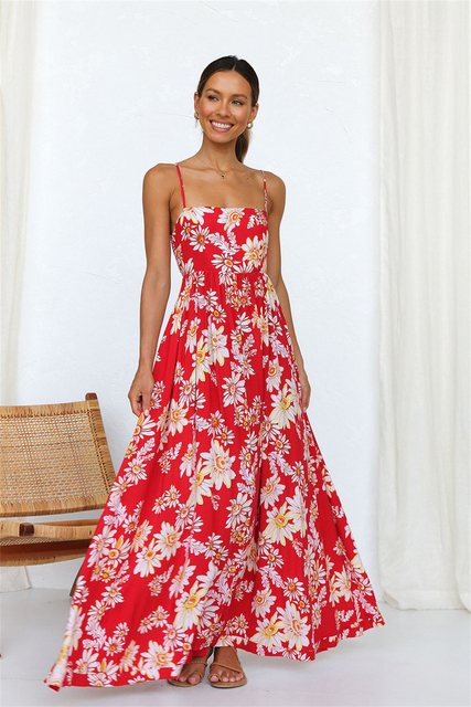 RUZU UG Dirndl Röcke Sommerliches Strapskleid elegantes ärmelloses bedruckt günstig online kaufen