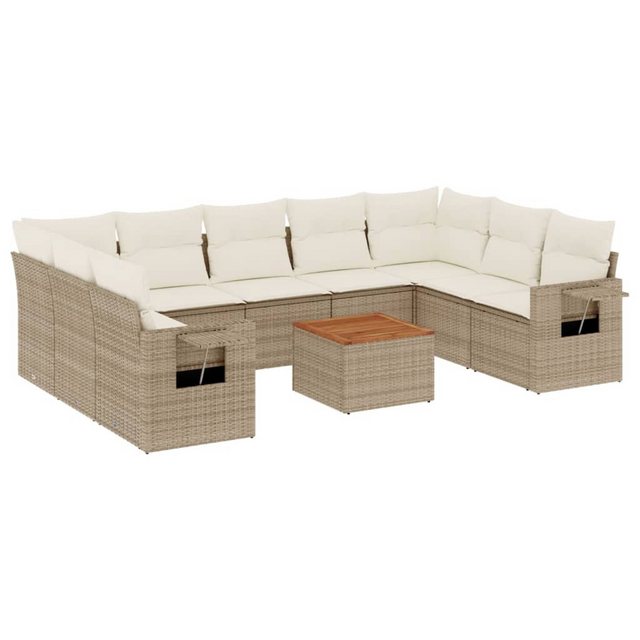 vidaXL Sofaelement 10-tlg. Garten-Sofagarnitur mit Kissen Beige Poly Rattan günstig online kaufen