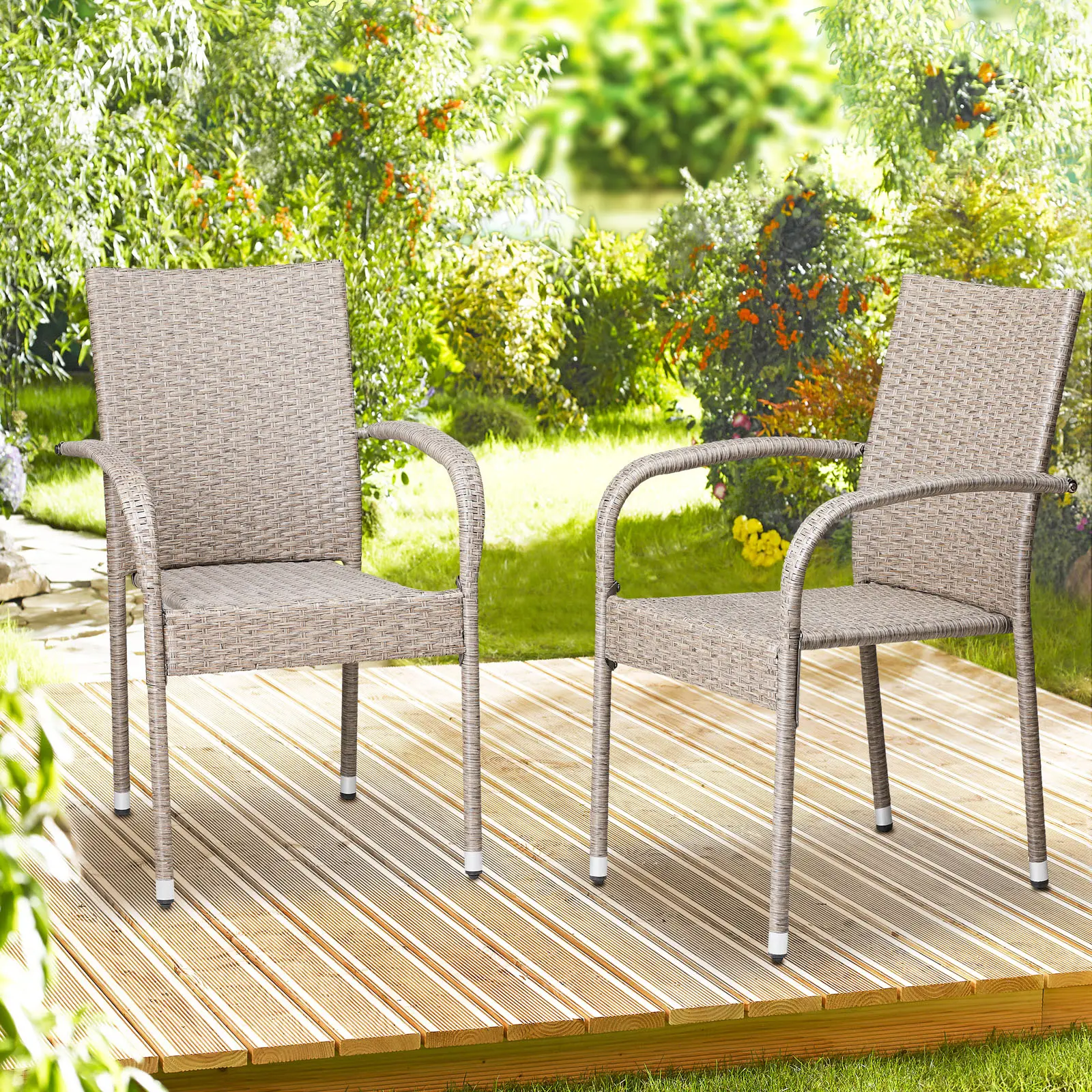 Polyrattan Stapelstuhl Comfort 8er-Set Creme günstig online kaufen