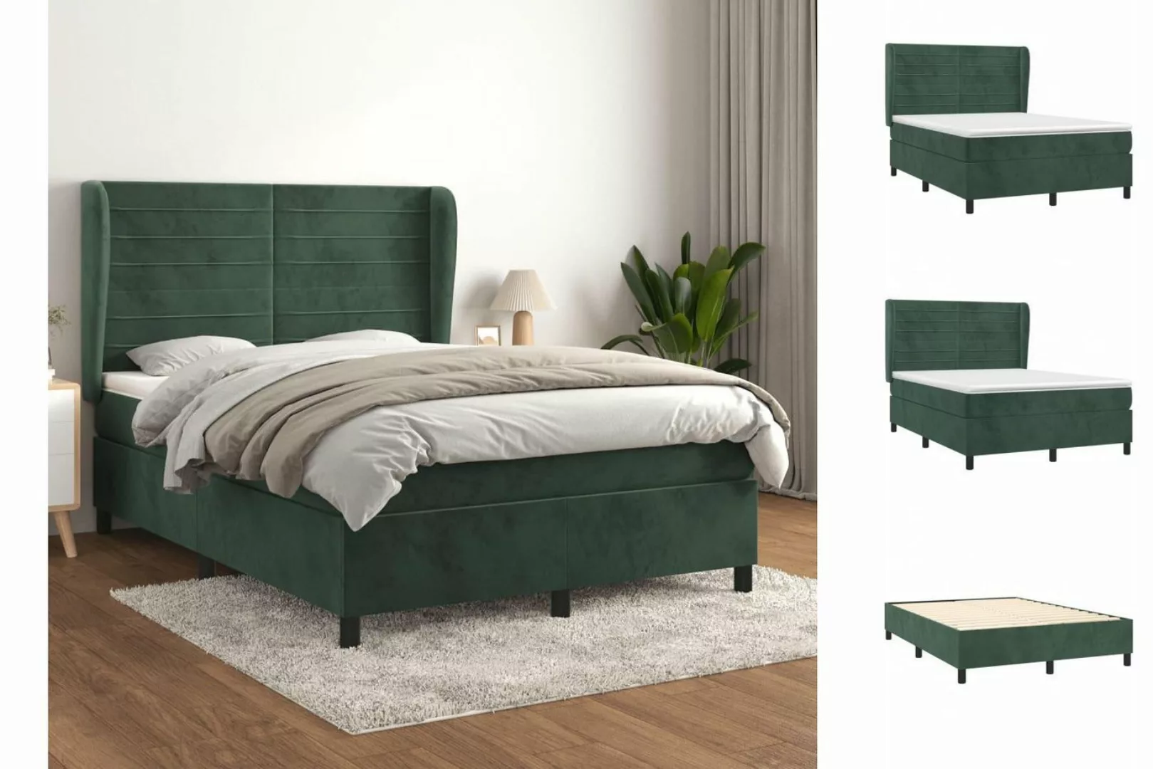 vidaXL Boxspringbett Boxspringbett mit Matratze Dunkelgrün 140x190 cm Samt günstig online kaufen