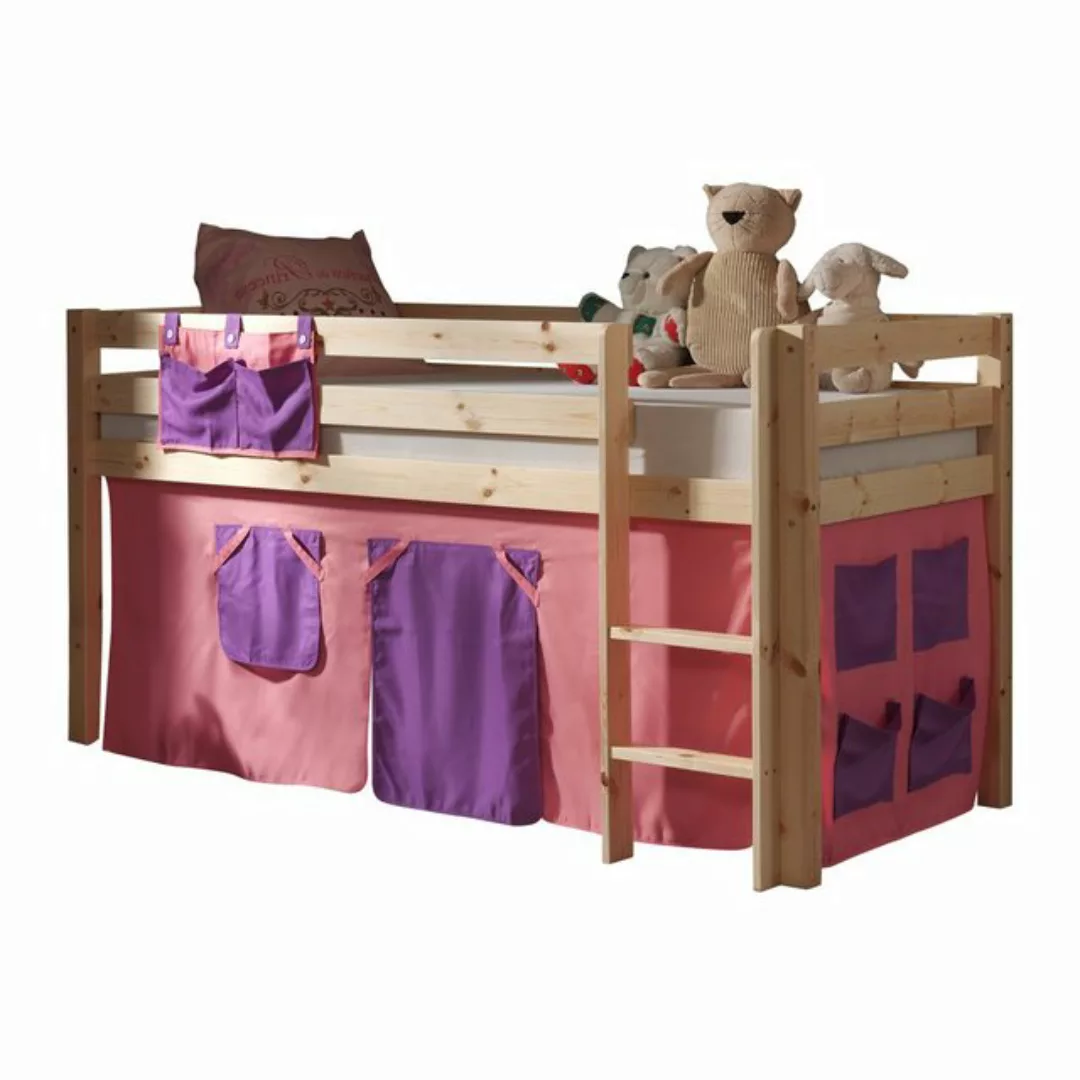 Spielbett Kinderzimmer mit Textil Set Bella PINOO-12 incl. Leiter in Kiefer günstig online kaufen