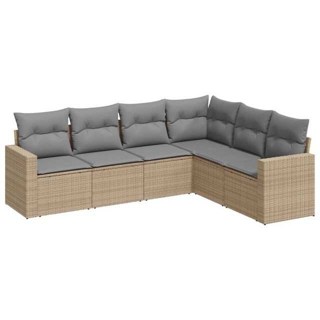 vidaXL Sofaelement 6-tlg. Garten-Sofagarnitur mit Kissen Beige Poly Rattan günstig online kaufen