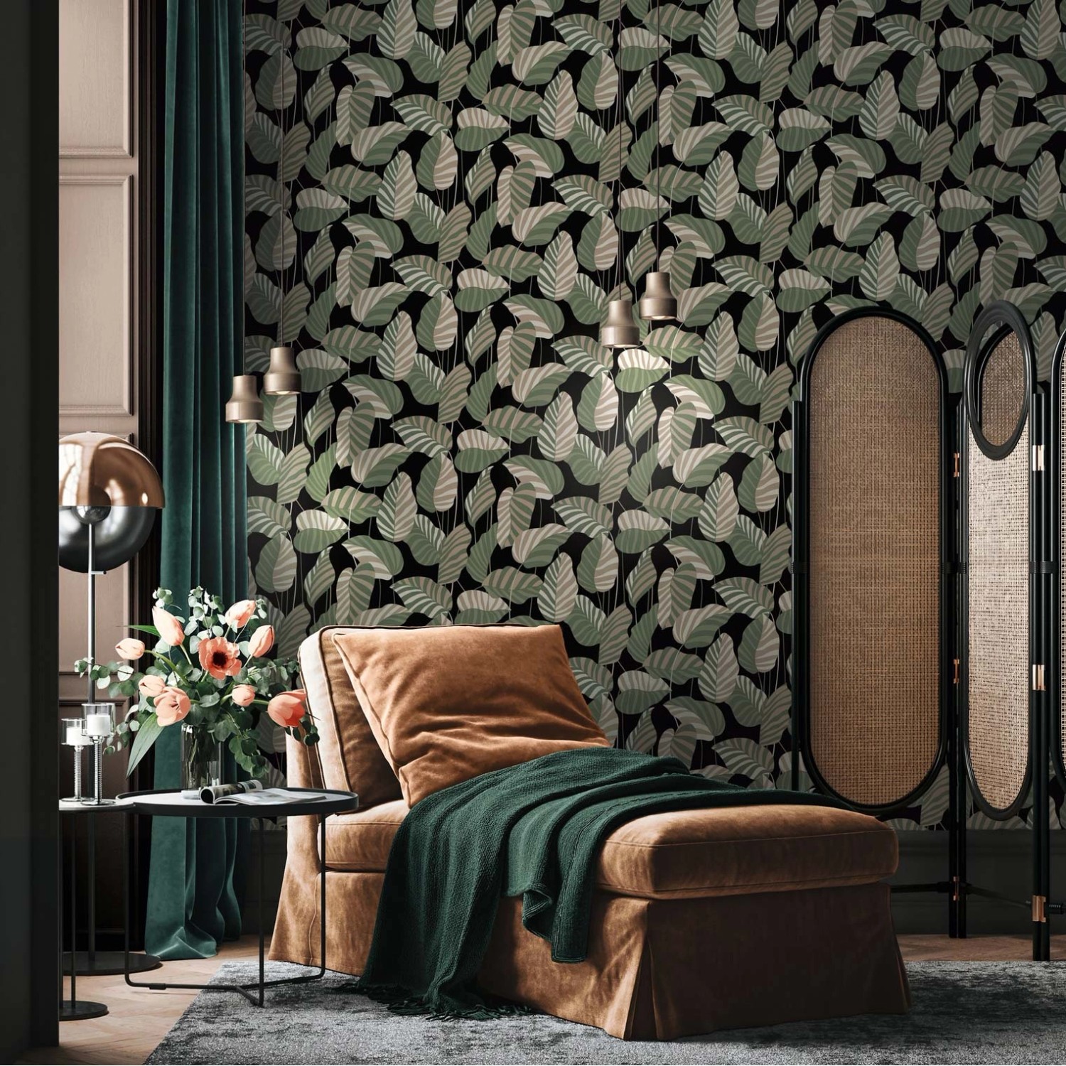 Bricoflor Palmen Tapete Schwarz Weiß Grün Moderne Mustertapete mit Blättern günstig online kaufen