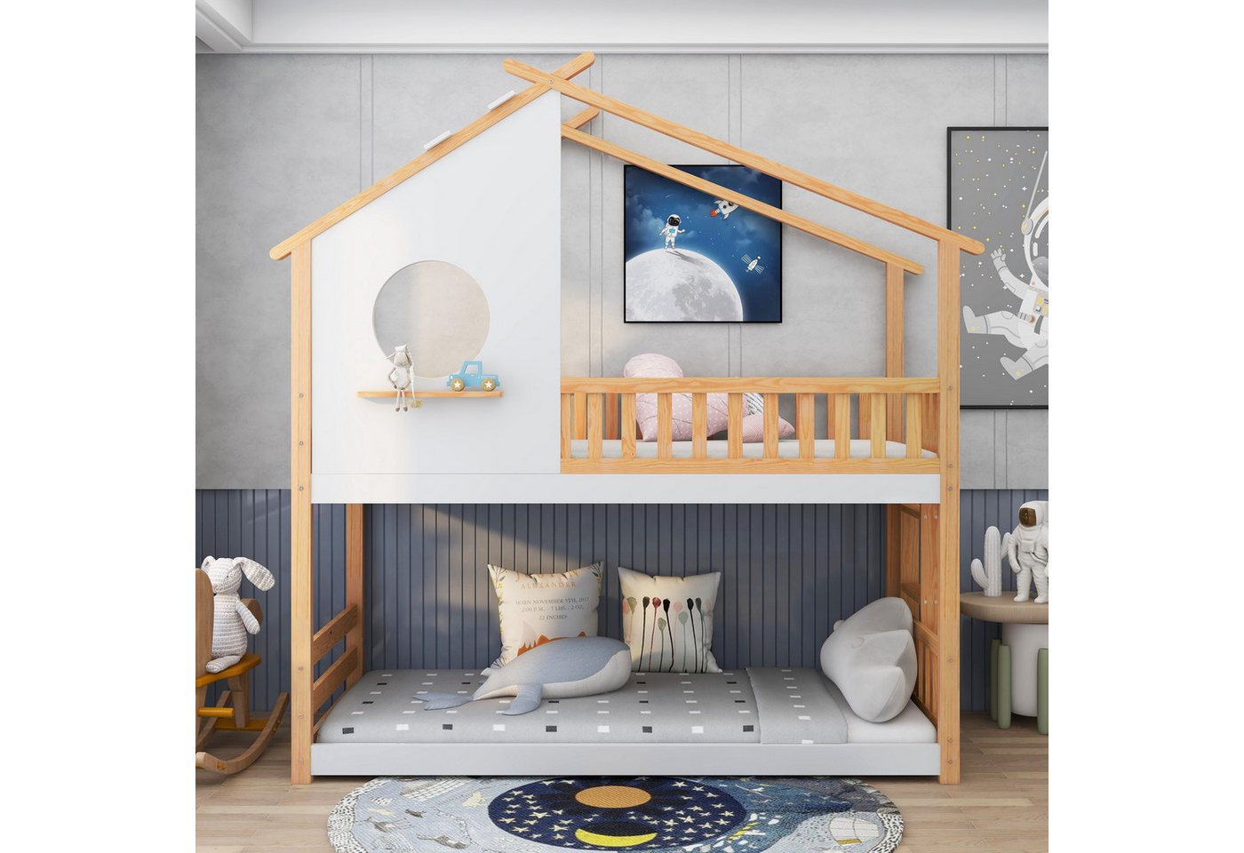 Gotagee Kinderbett Hausbett Etagenbett mit Fallschutz und Barriere 90x200cm günstig online kaufen