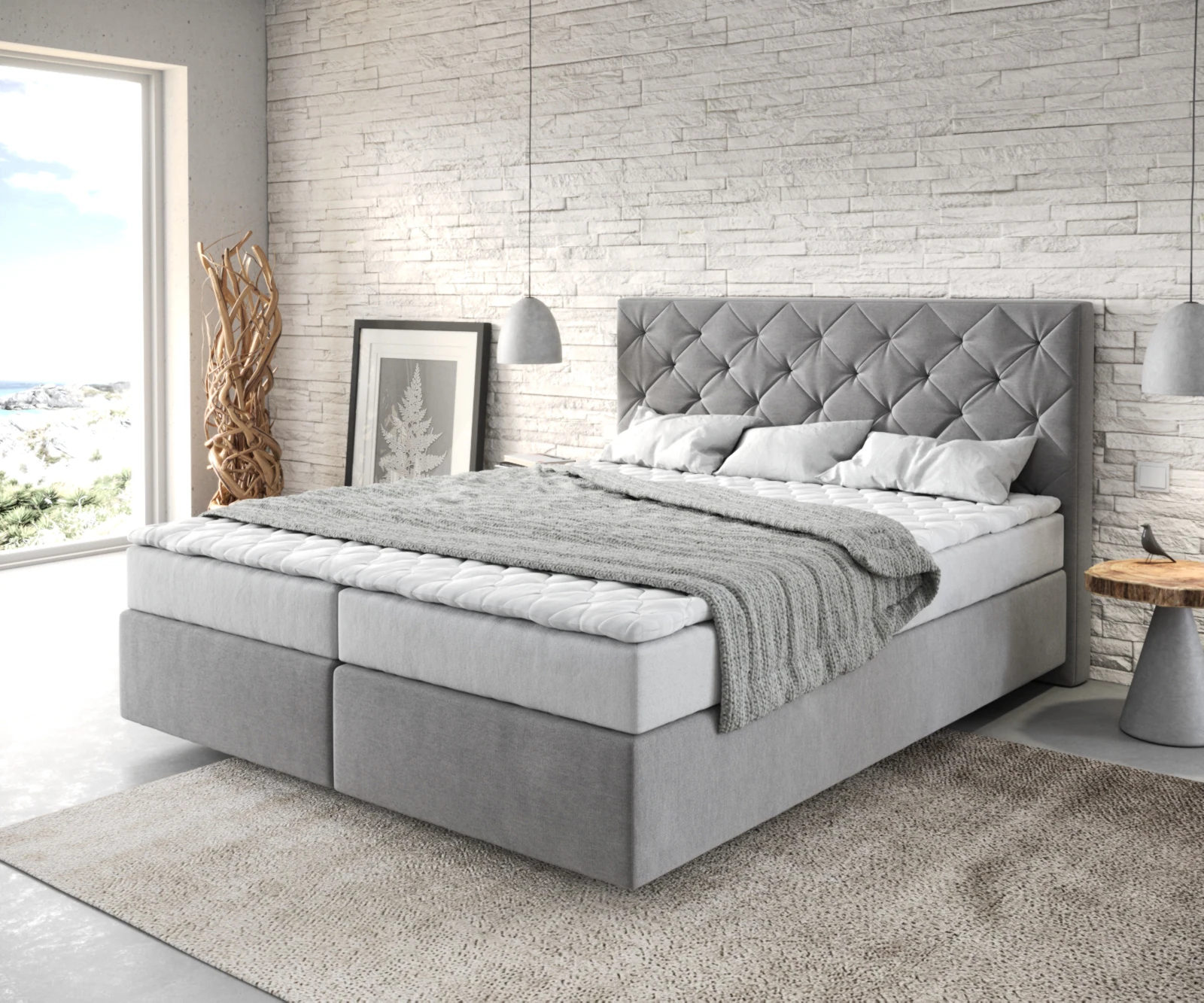 DELIFE Boxspringbett Dream-Great, Mikrofaser Grau 160x200 cm mit Matratze u günstig online kaufen