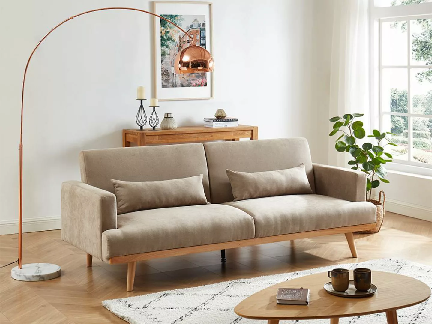 Schlafsofa Klappsofa 3-Sitzer - Stoff - Beige - ESME günstig online kaufen