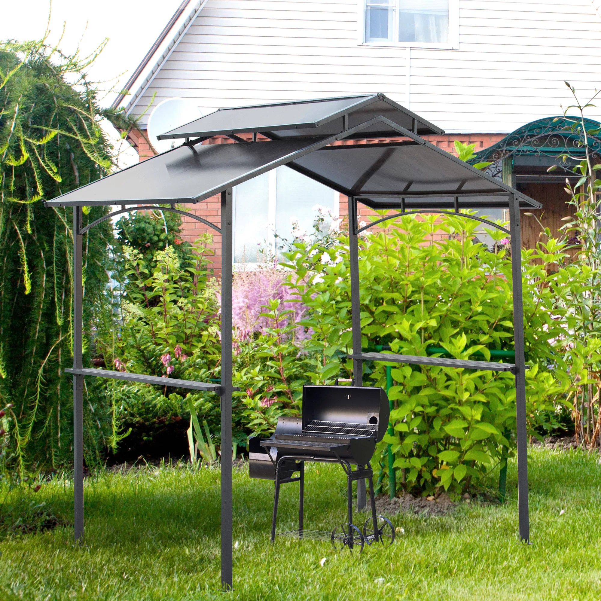 Outsunny Grillpavillon mit Flammschutzdach BBQ-Pavillon mit 2 Ablagen 2,5 x günstig online kaufen