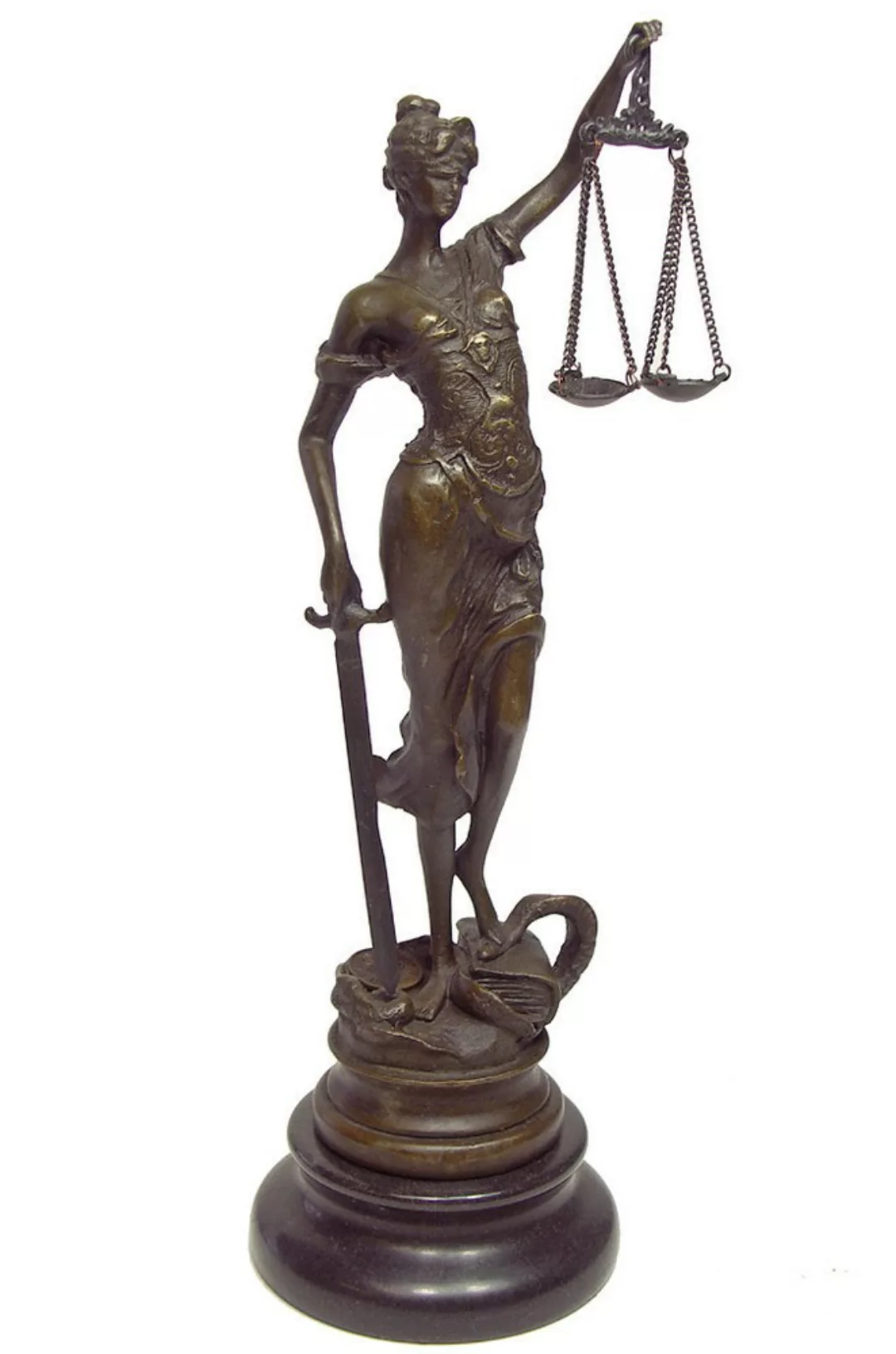 Bronze Figur Justitia Göttin der Gerechtigkeit Skulptur Marmorsockel günstig online kaufen