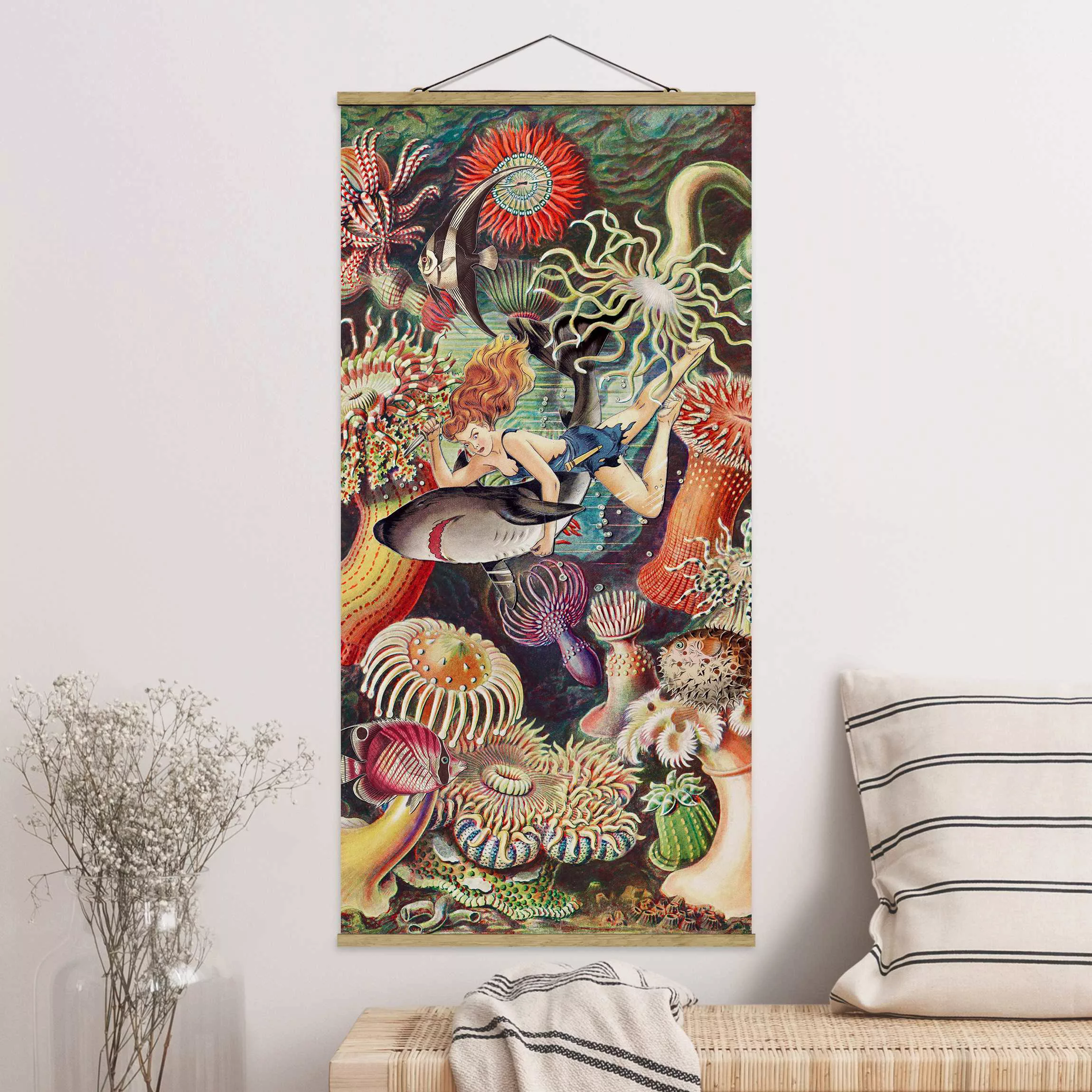 Stoffbild mit Posterleisten Nymphe mit Seeanemonen günstig online kaufen