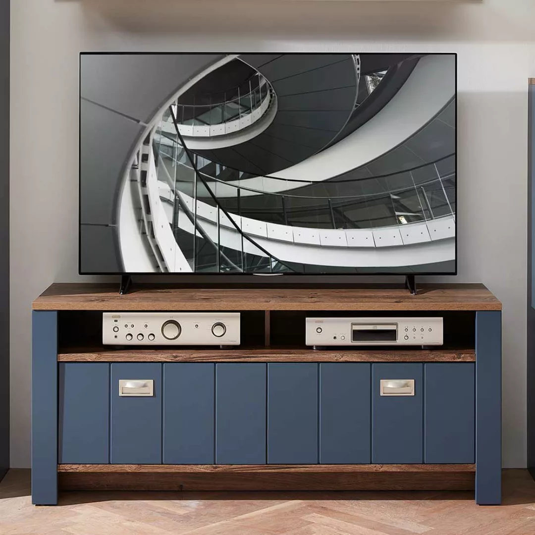 Fernsehertisch in Blau und Eiche dunkel modernen Landhausstil günstig online kaufen