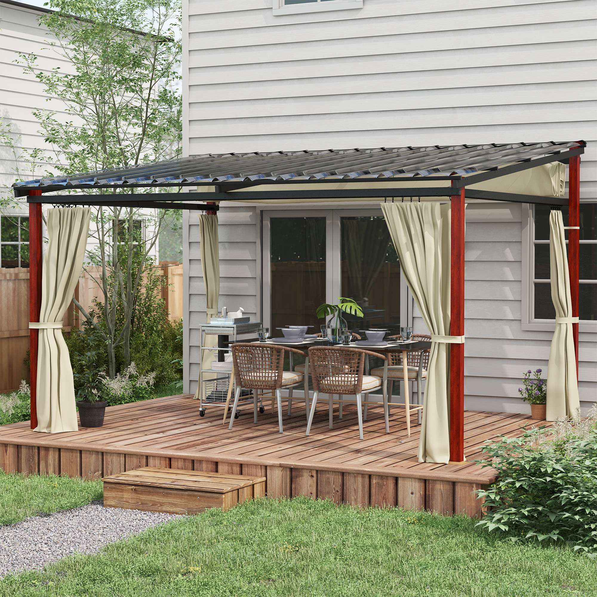 Outsunny Pergola 3,5x3m Pavillon mit Seitenwänden, winddicht, höhenverstell günstig online kaufen