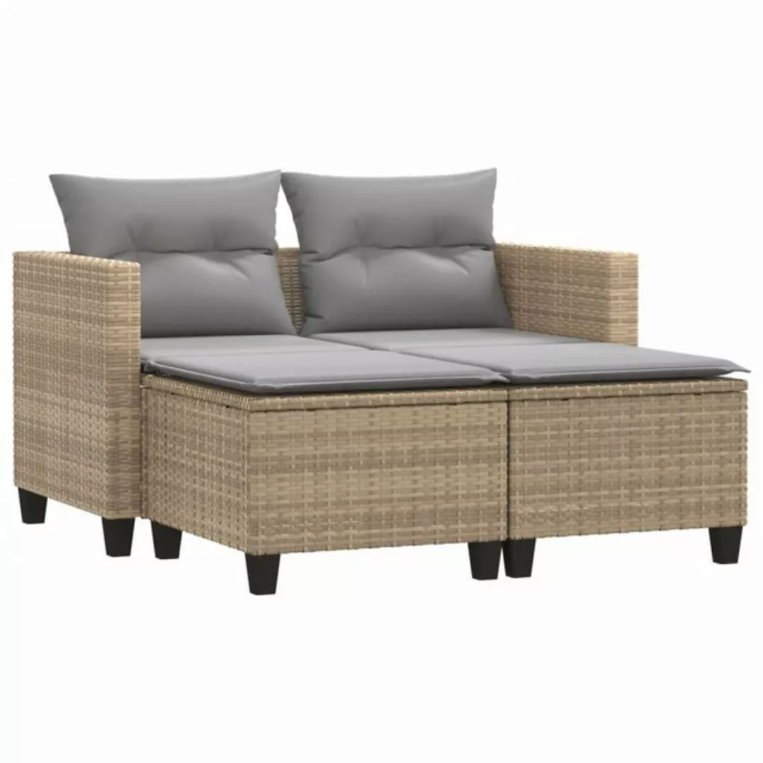 vidaXL Sofa, Gartensofa 2-Sitzer mit Hockern Hellgrau Poly Rattan günstig online kaufen