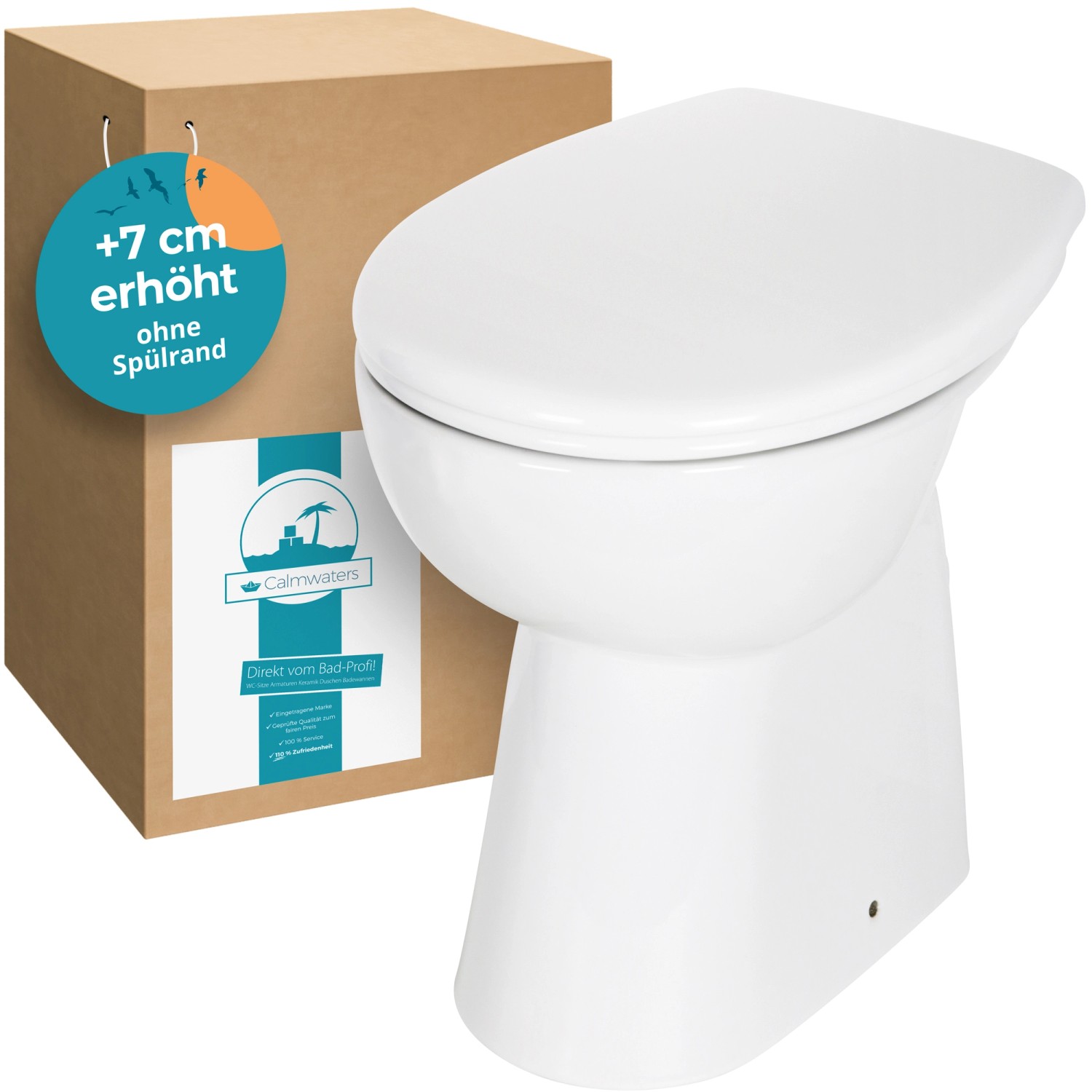 Calmwaters Stand-WC Elements Wellness 7cm Erhöht Spülrandlos Weiß Set WC-Si günstig online kaufen