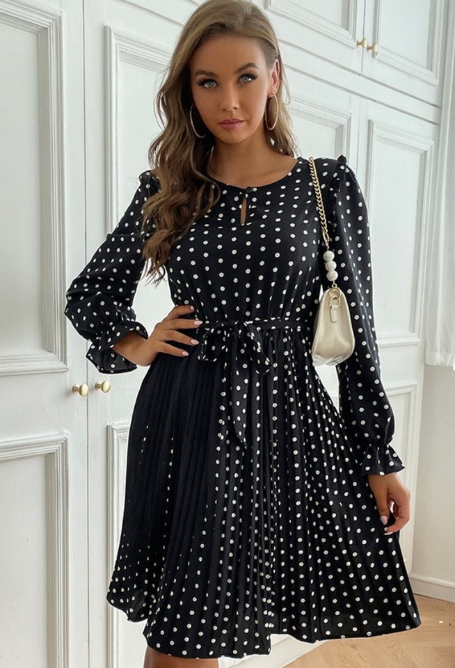 SEGUEN Druckkleid Vintage Women's Polka Dot Plissee-Kleid (Mode Rundhalsaus günstig online kaufen